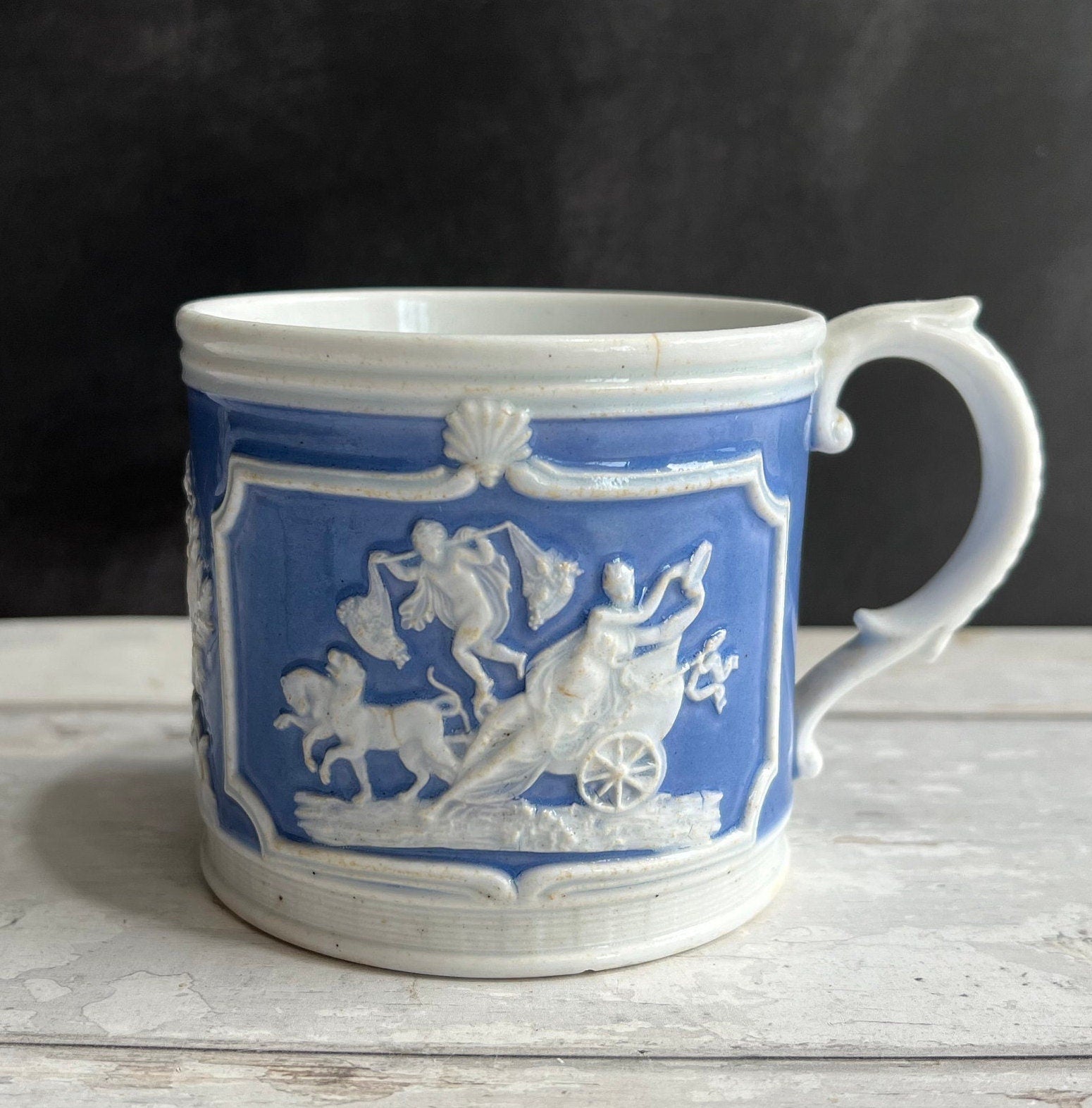 Antique Mug Job Ridgway & Sons Classical Sprigged Blue And White C 1820