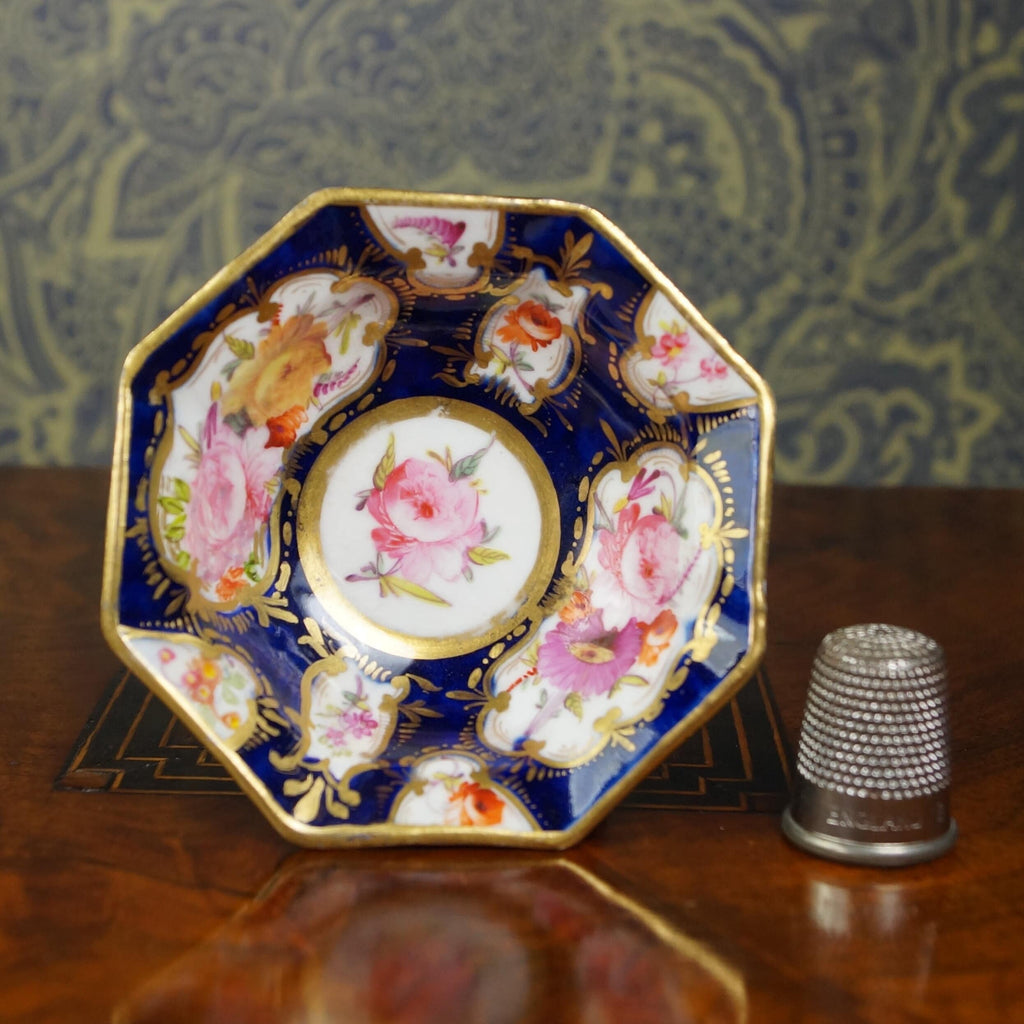 Miniature Doll Bowl Floral Cobalt Blue Coalport Porcelain English Circa 1820 Regency Era AF