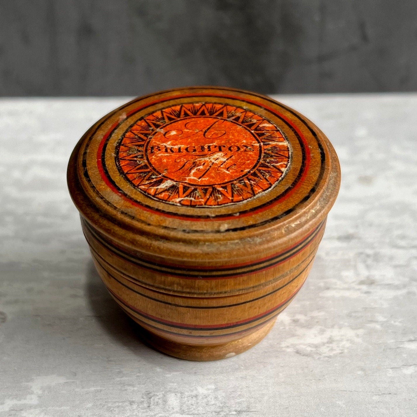 Rare 1820s Tunbridge Ware Rouge Pot A Brighton Trifle Treen