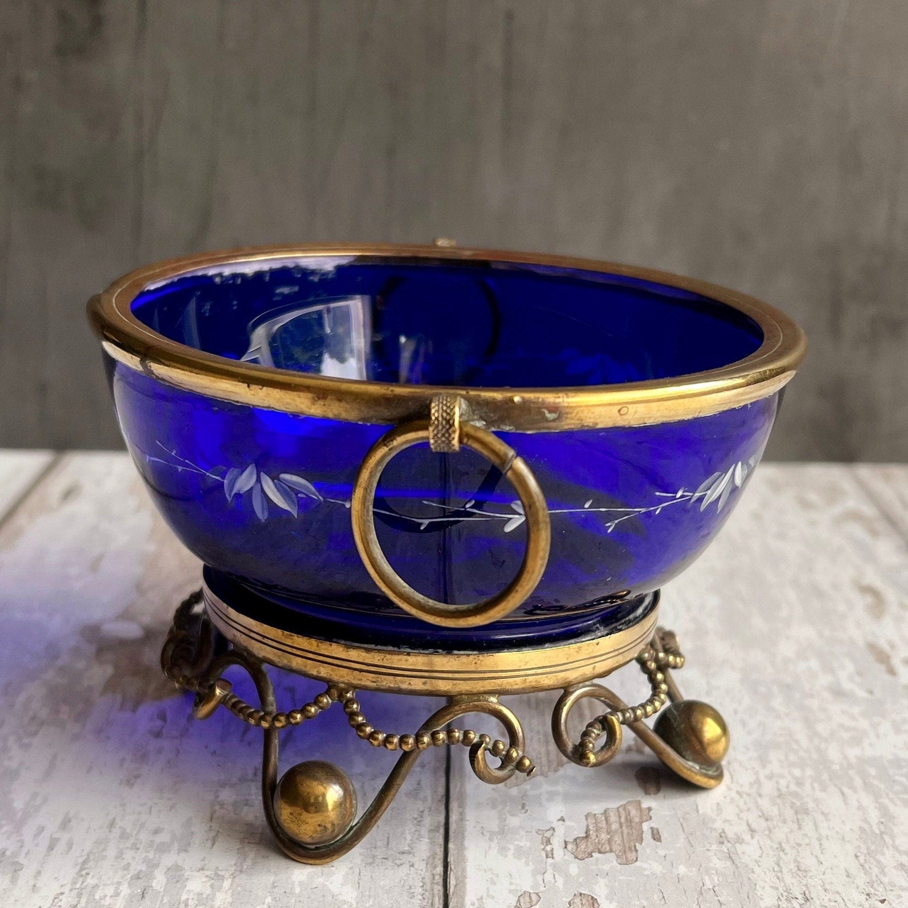 19th Century Tazza Gilt Metal and Cobalt Blue Glass Dish C 1860 Napoleon III