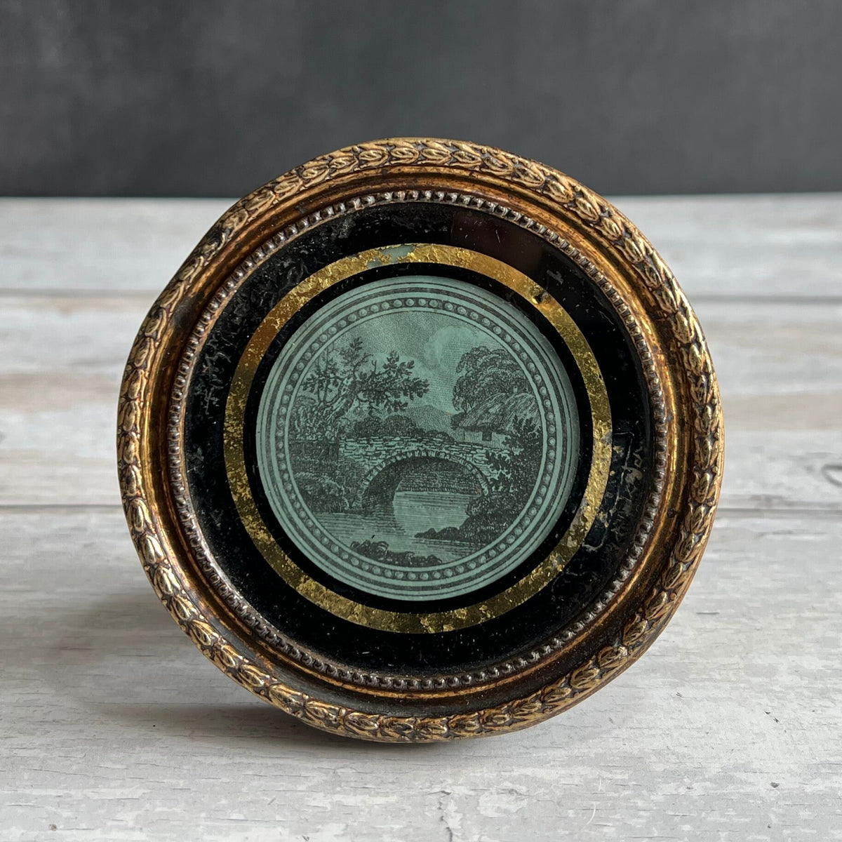 Miniature Georgian Pocket Watch Paper Rural Scene Circa 1790 Pressed Brass Frame