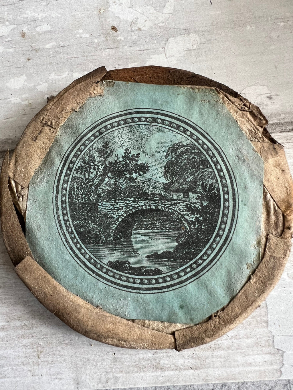 Miniature Georgian Pocket Watch Paper Rural Scene Circa 1790 Pressed Brass Frame
