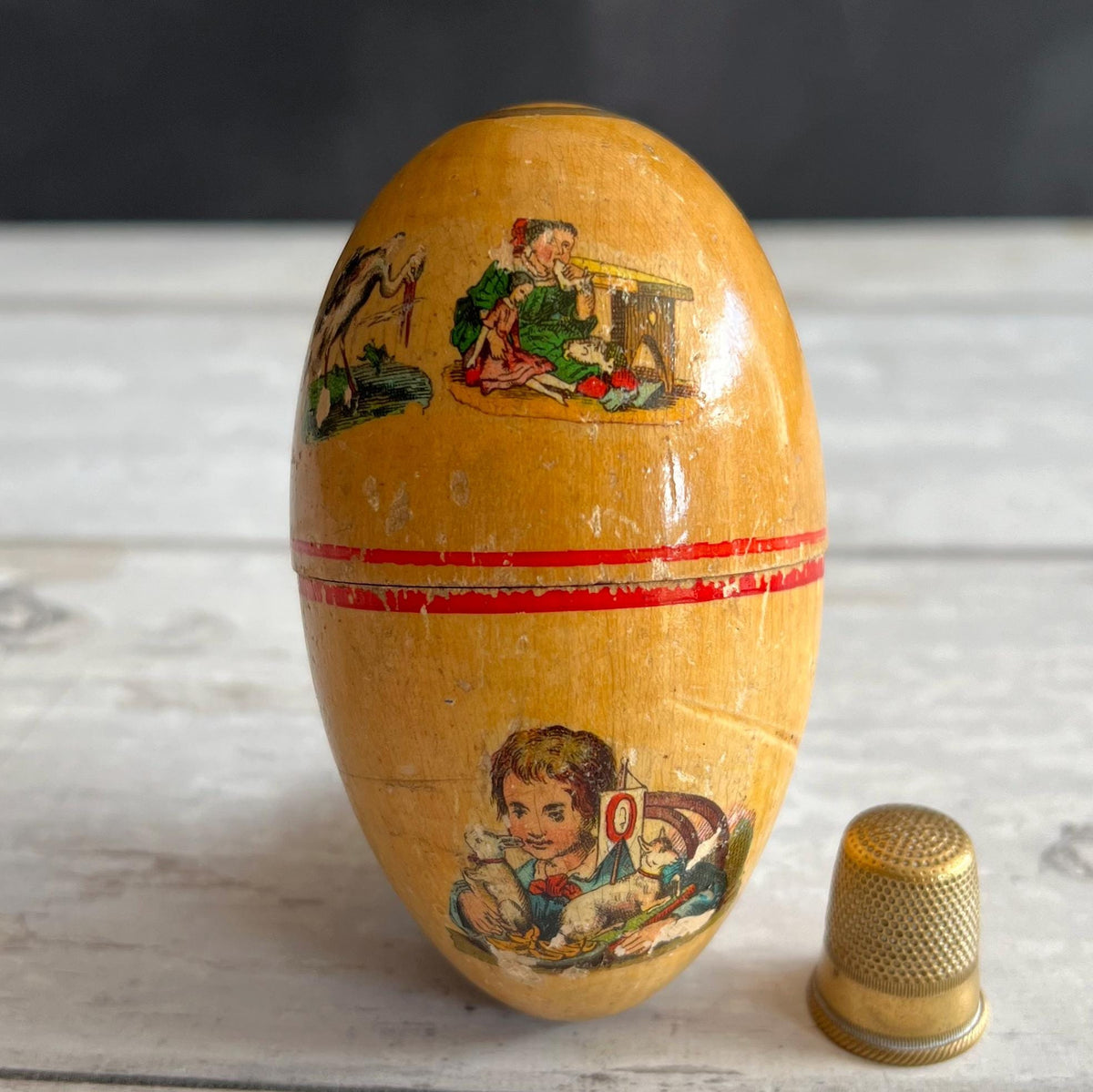 Egg Sewing Etui For Child With Contents Circa 1920s Doll Rabbit Puppy