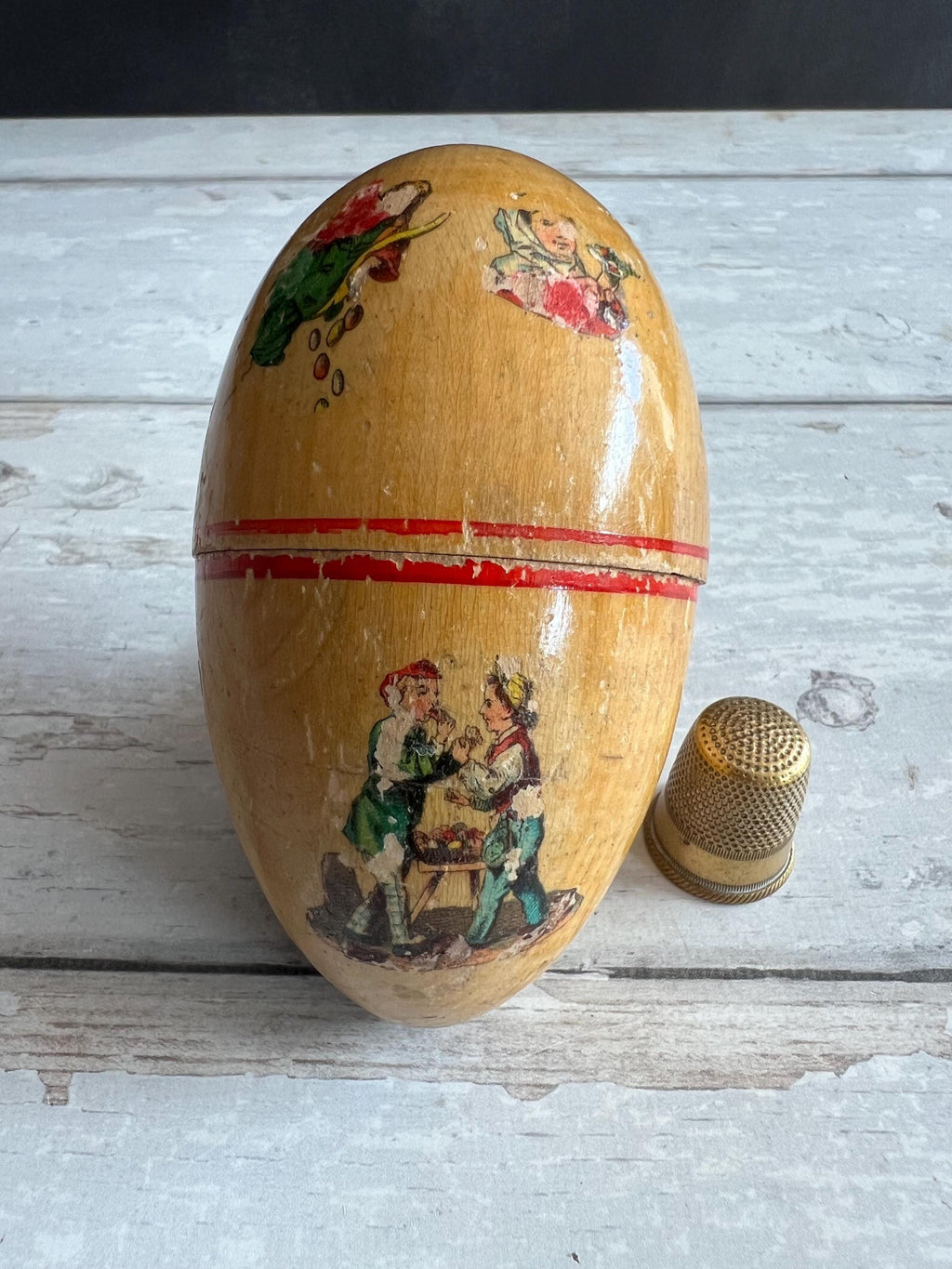 Egg Sewing Etui For Child With Contents Circa 1920s Doll Rabbit Puppy