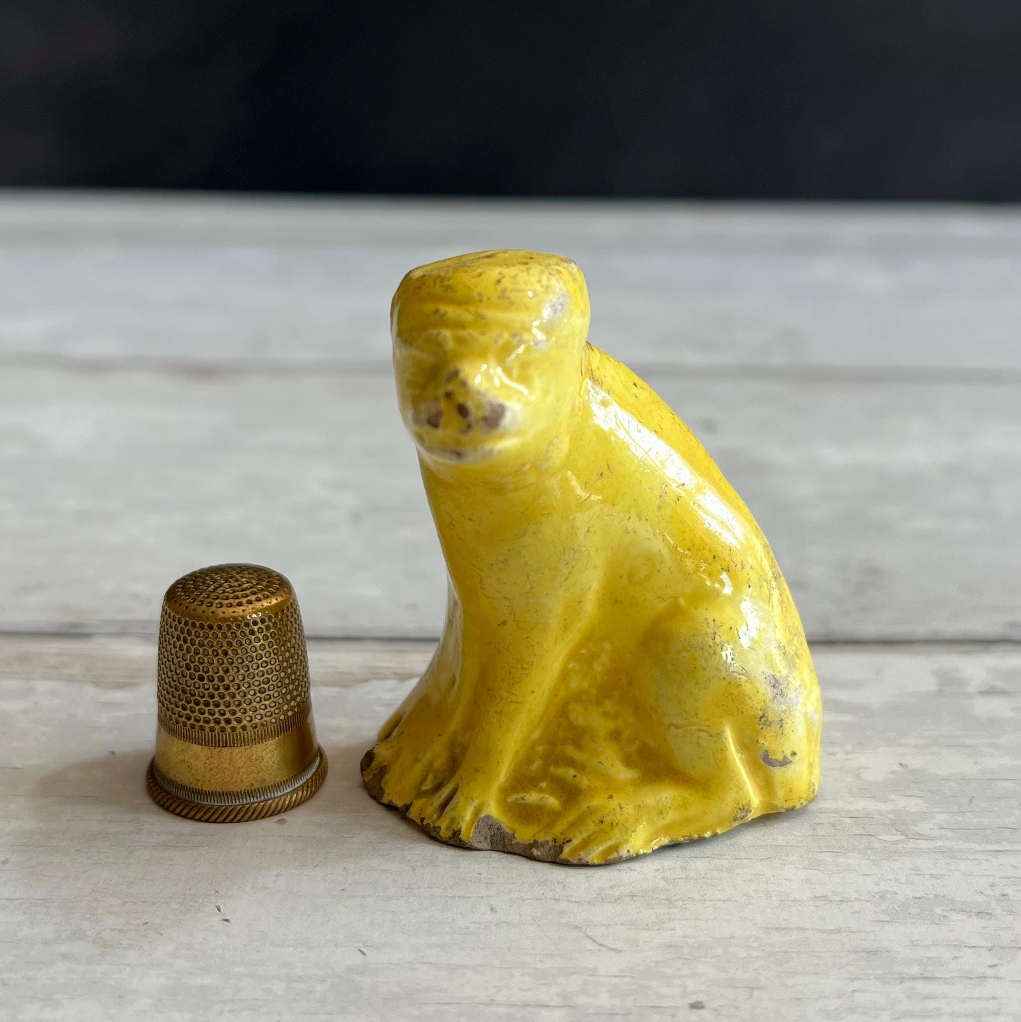Rare 18th Century TOY Dog Figure Canary Yellow Ware C 1790