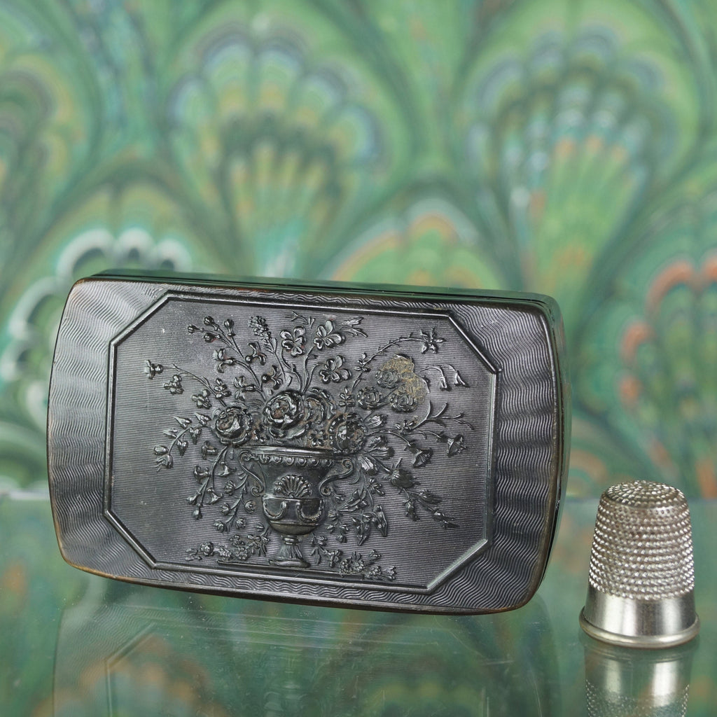 Antique 19th Century Pressed Horn Snuff Box Floral Design C 1830