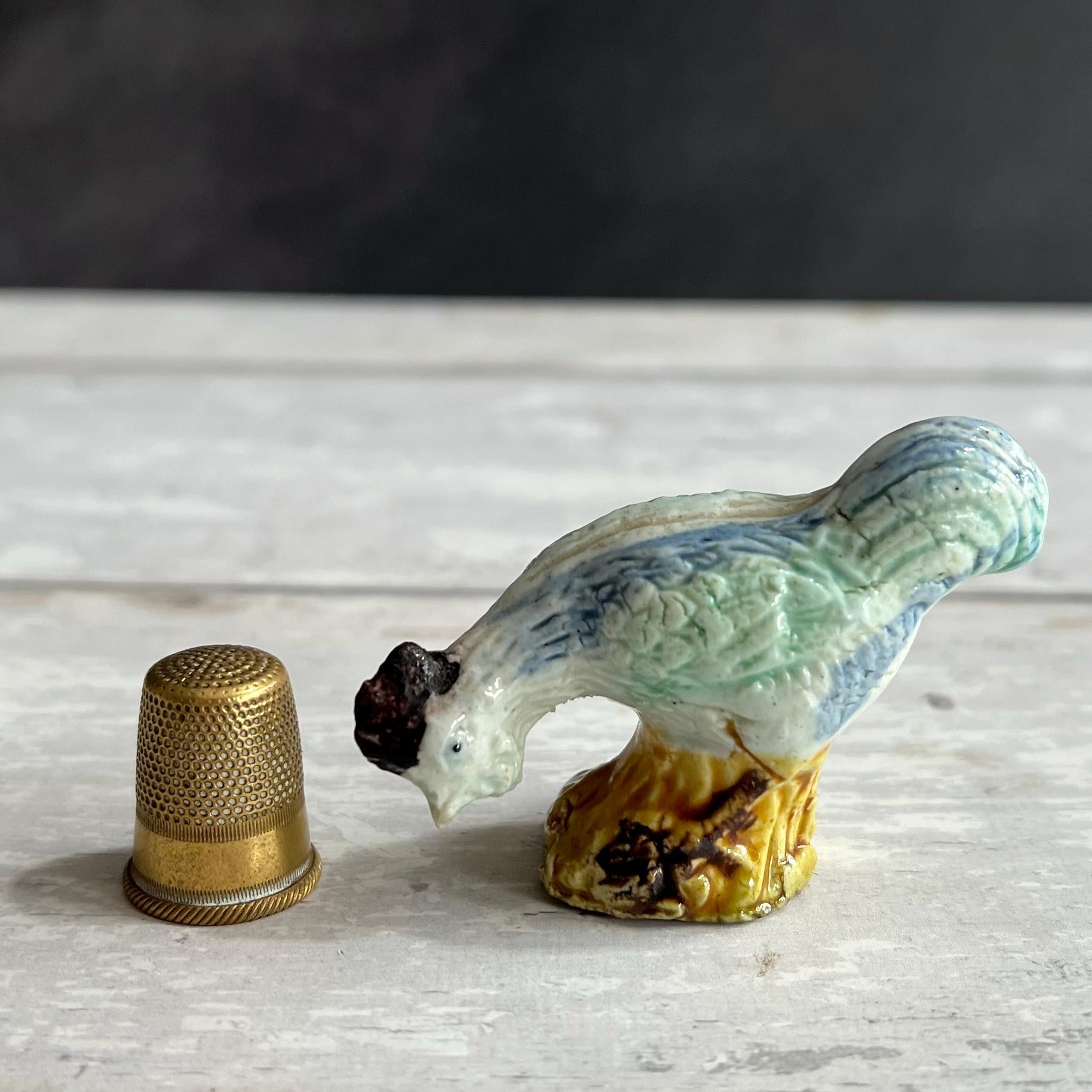 19th Century Miniature Porcelain Figure Rooster/ Cockerel Folk Art C 1880