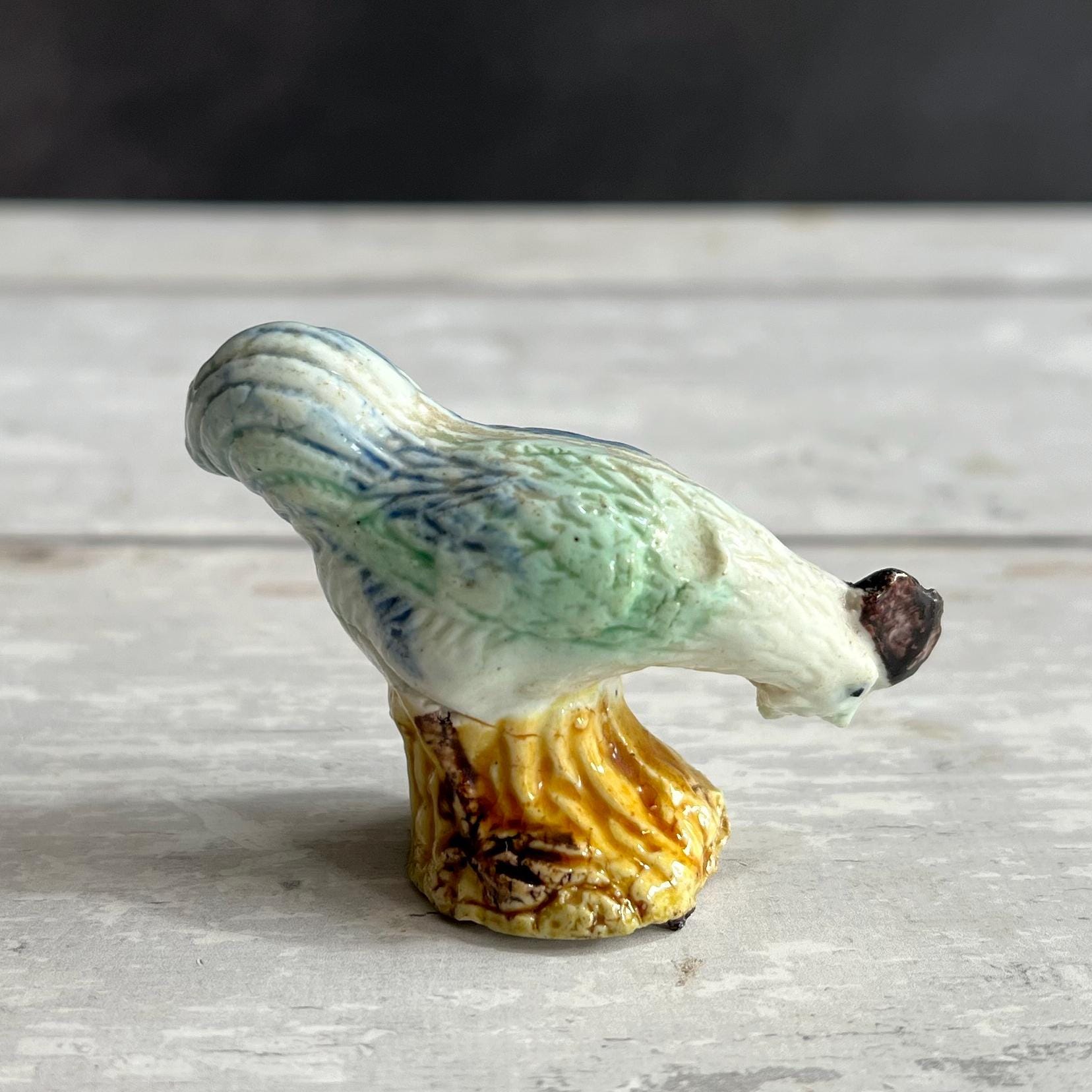 19th Century Miniature Porcelain Figure Rooster/ Cockerel Folk Art C 1880