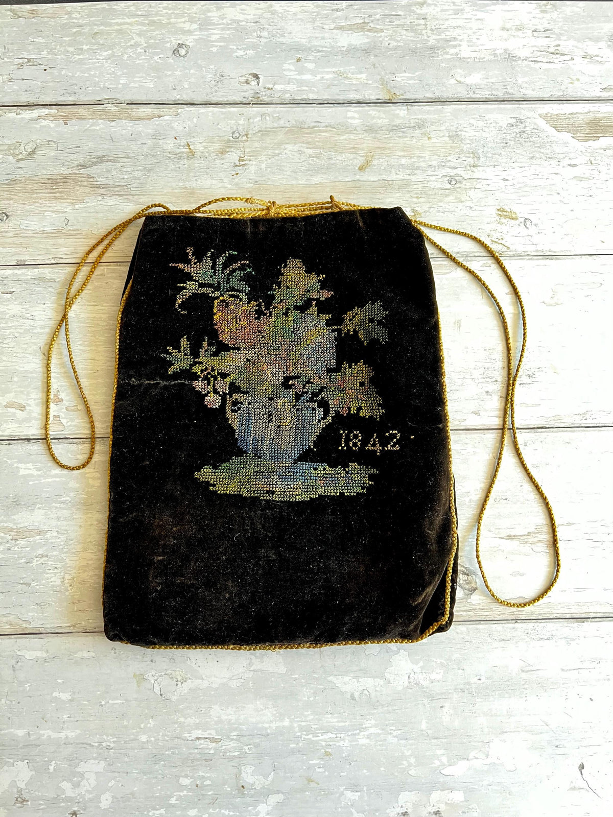 Antique English Reticule Sampler Workbag Dated 1842