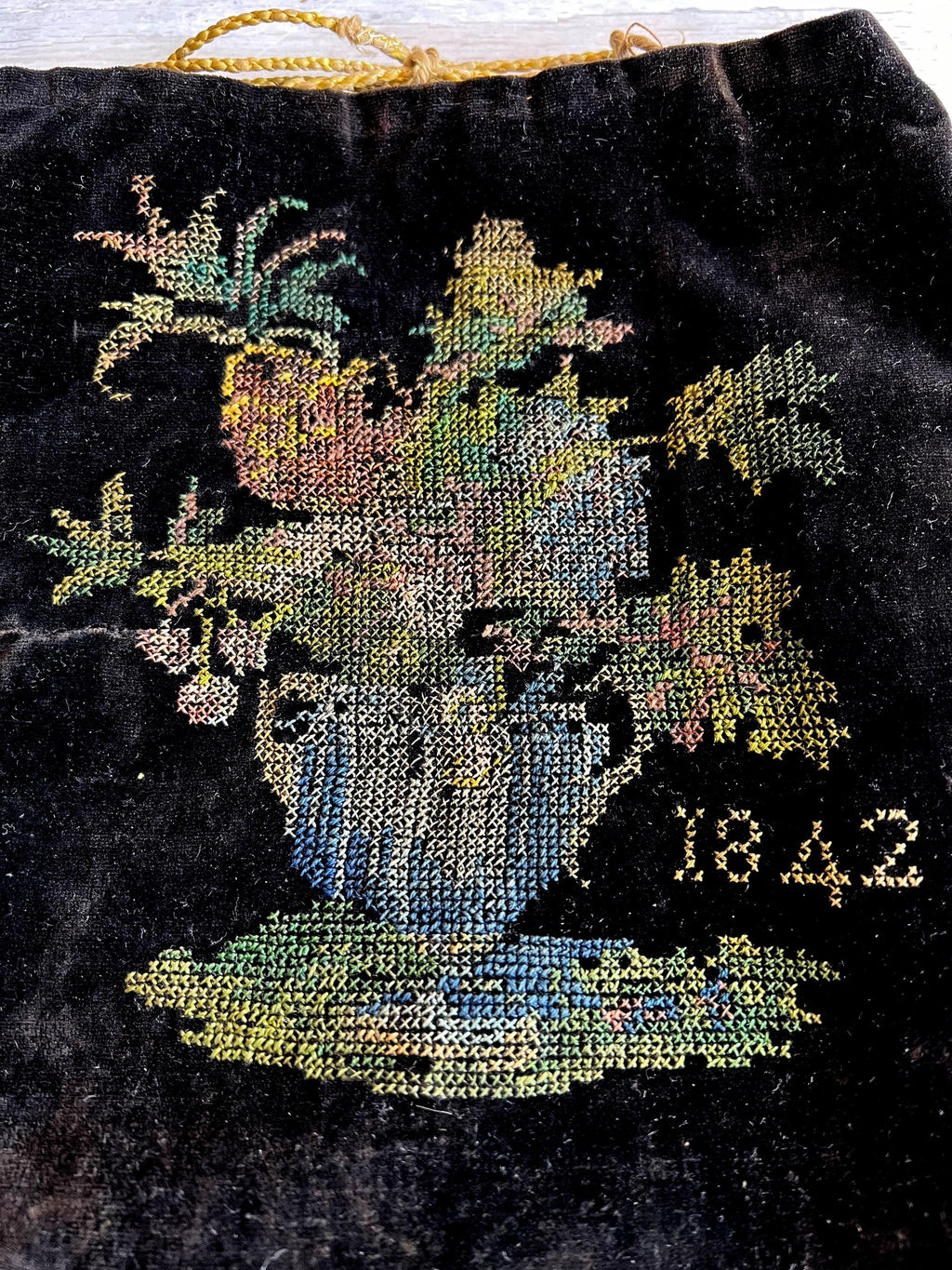 Antique English Reticule Sampler Workbag Dated 1842