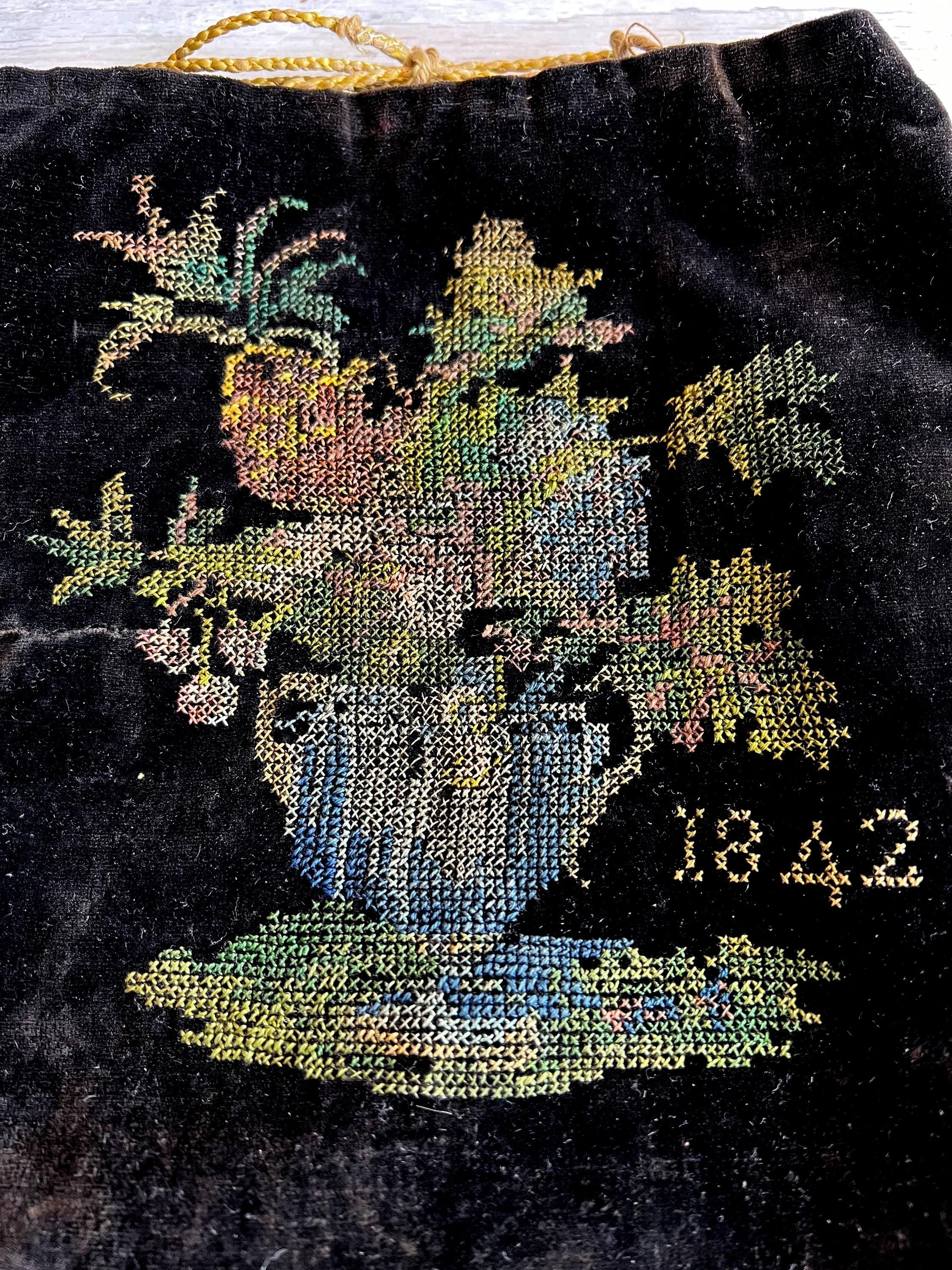 Antique English Reticule Sampler Workbag Dated 1842