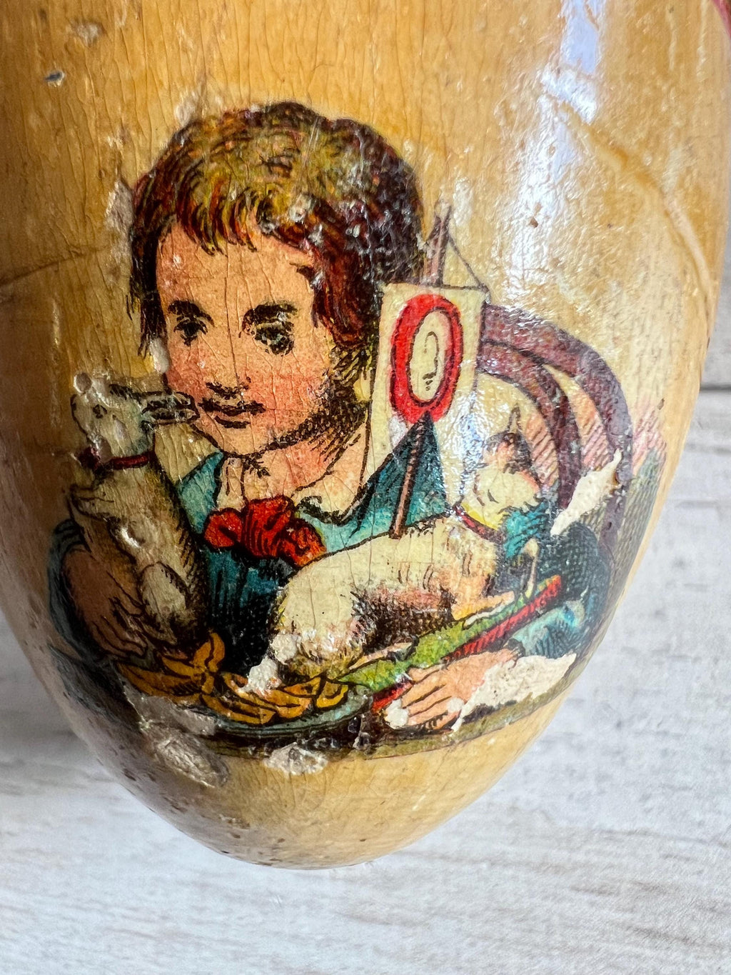 Egg Sewing Etui For Child With Contents Circa 1920s Doll Rabbit Puppy