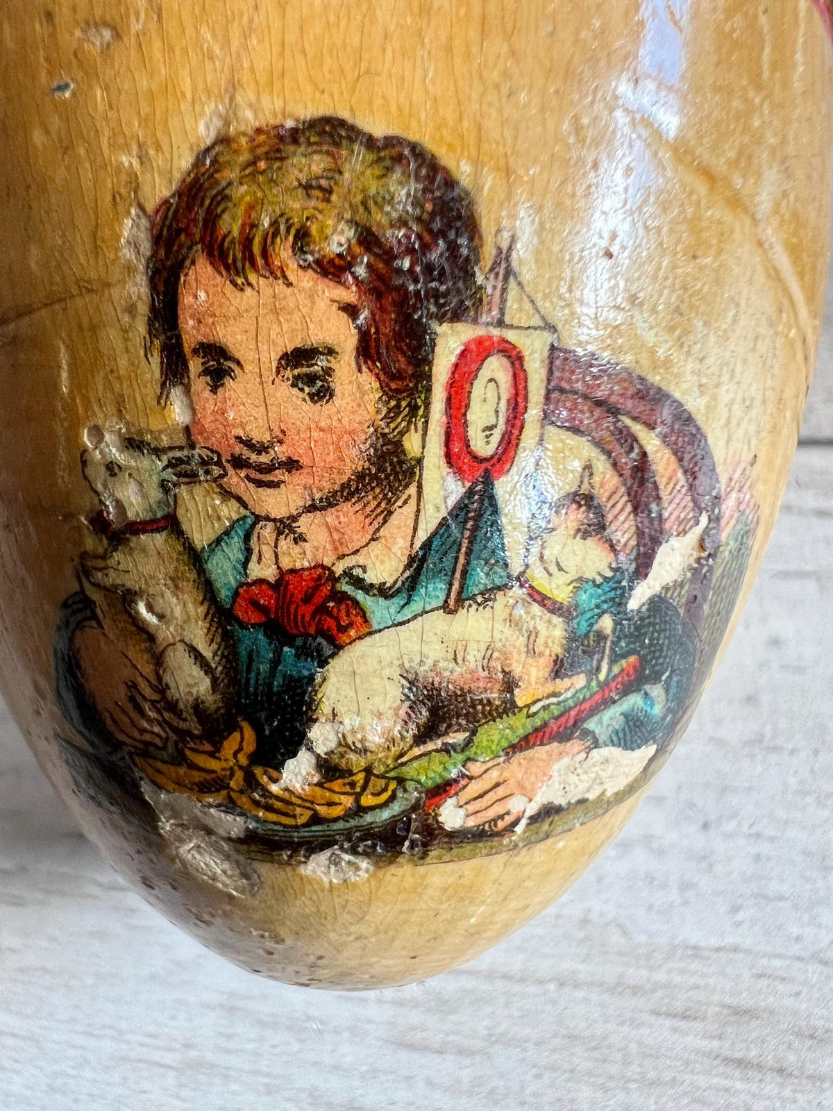 Egg Sewing Etui For Child With Contents Circa 1920s Doll Rabbit Puppy