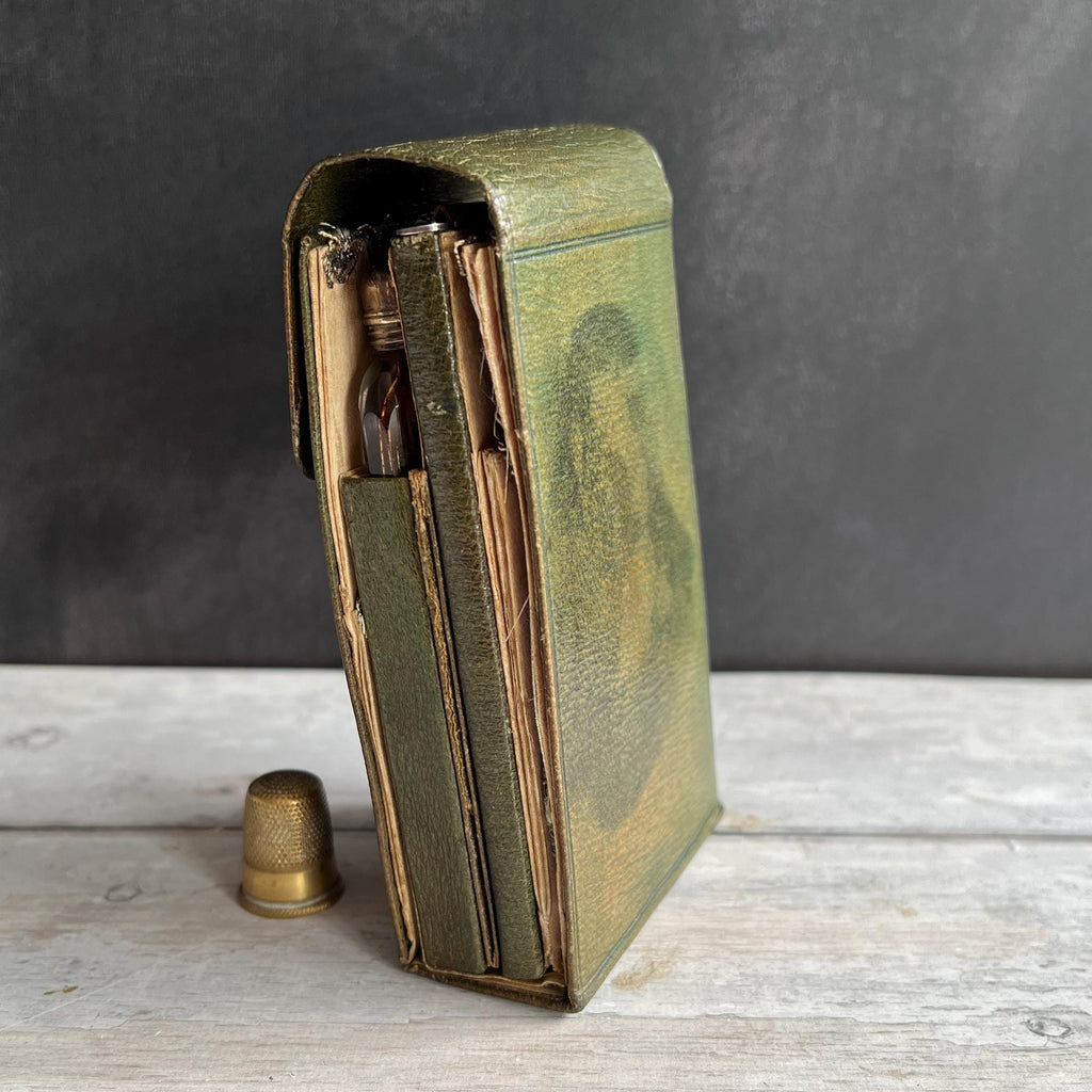 19th Century Green Leather Etui Silver Pencil Perfume Sewing Necessaire