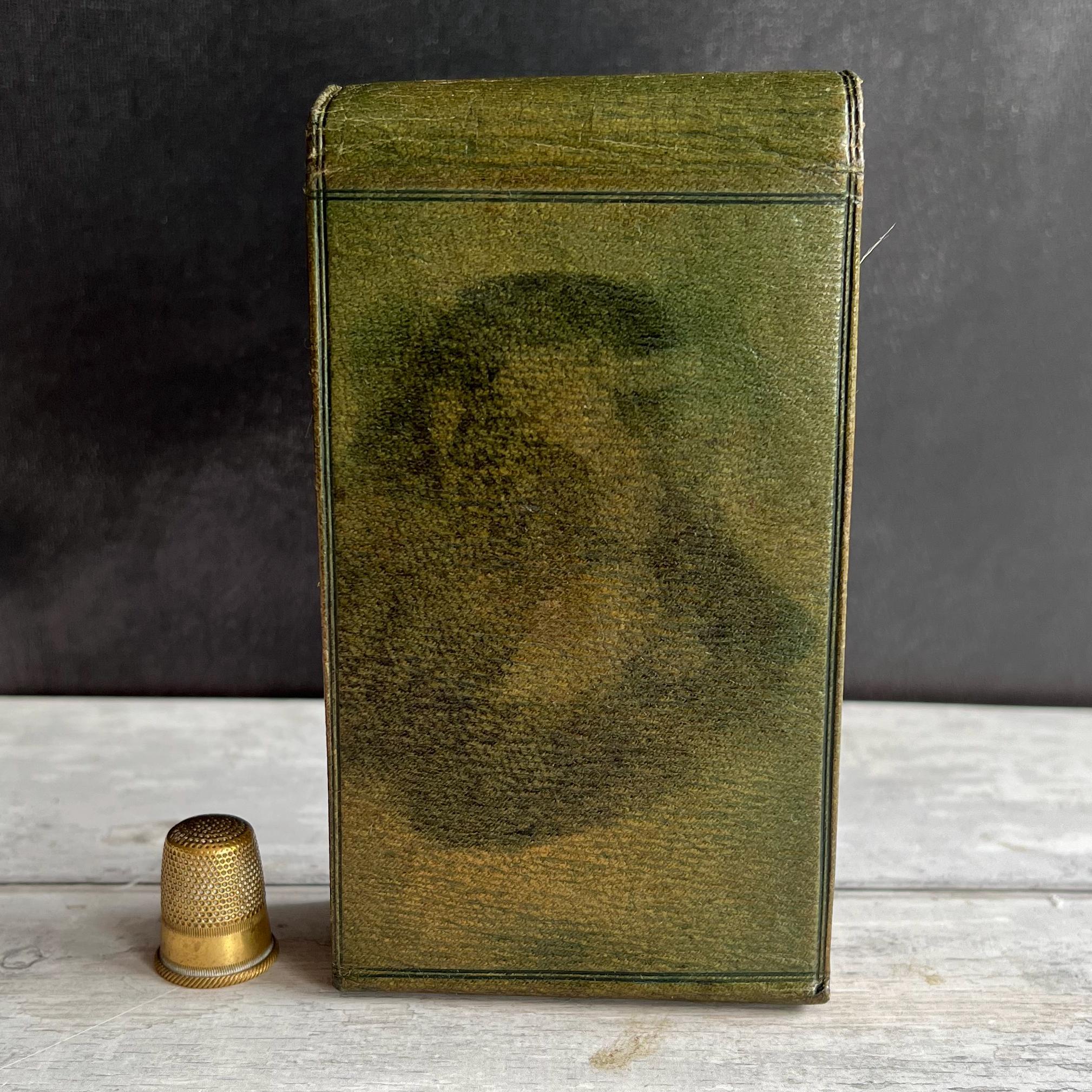 19th Century Green Leather Etui Silver Pencil Perfume Sewing Necessaire