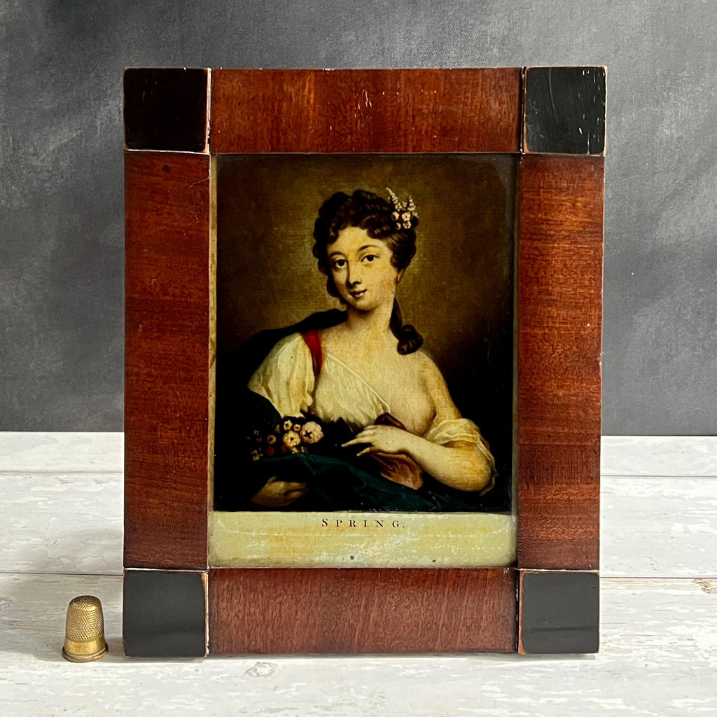 19th Century Reverse Print On Glass Spring Mezzotint After Rosalba Carriera Circa 1820