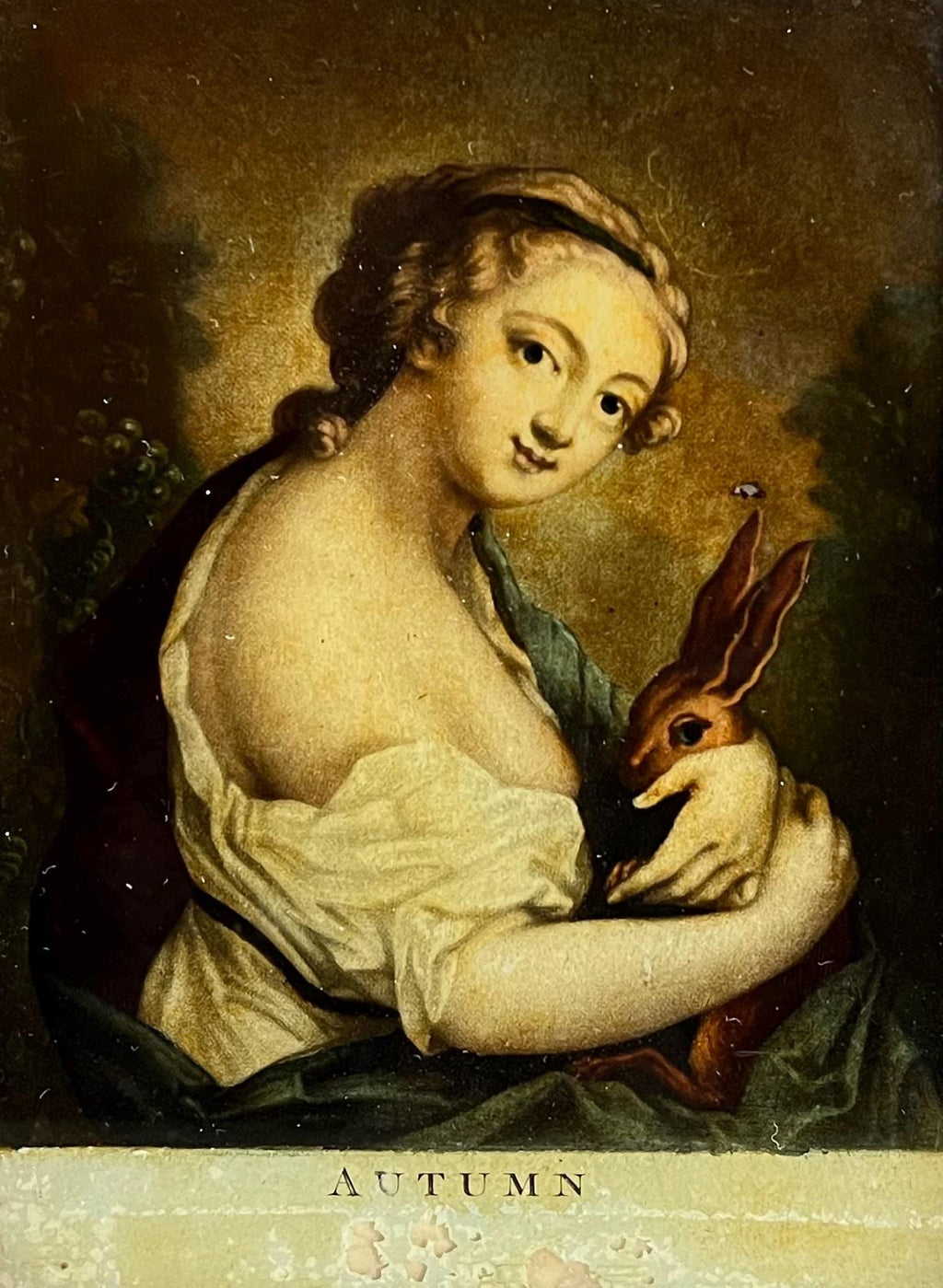 19th Century Reverse Print On Glass Autumn Mezzotint After Rosalba Carriera Circa 1820 AF
