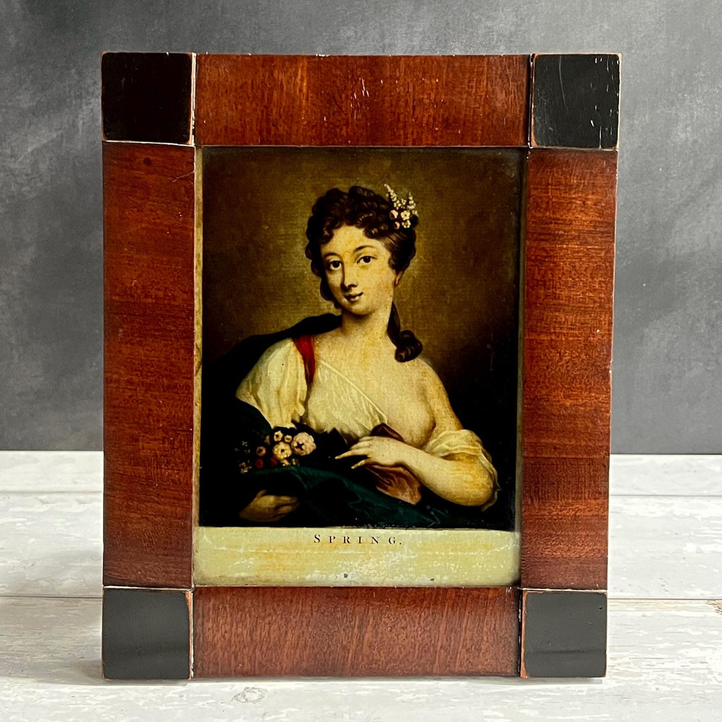 19th Century Reverse Print On Glass Spring Mezzotint After Rosalba Carriera Circa 1820