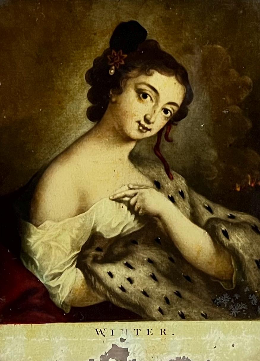 19th Century Georgian Reverse Mezzotint On Glass Winter After Rosalba Carriera Circa 1820 AF