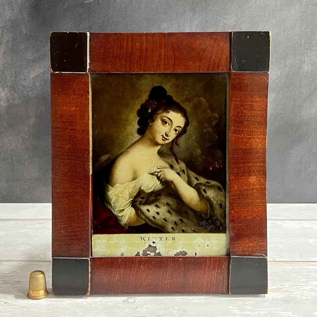 19th Century Georgian Reverse Mezzotint On Glass Winter After Rosalba Carriera Circa 1820 AF