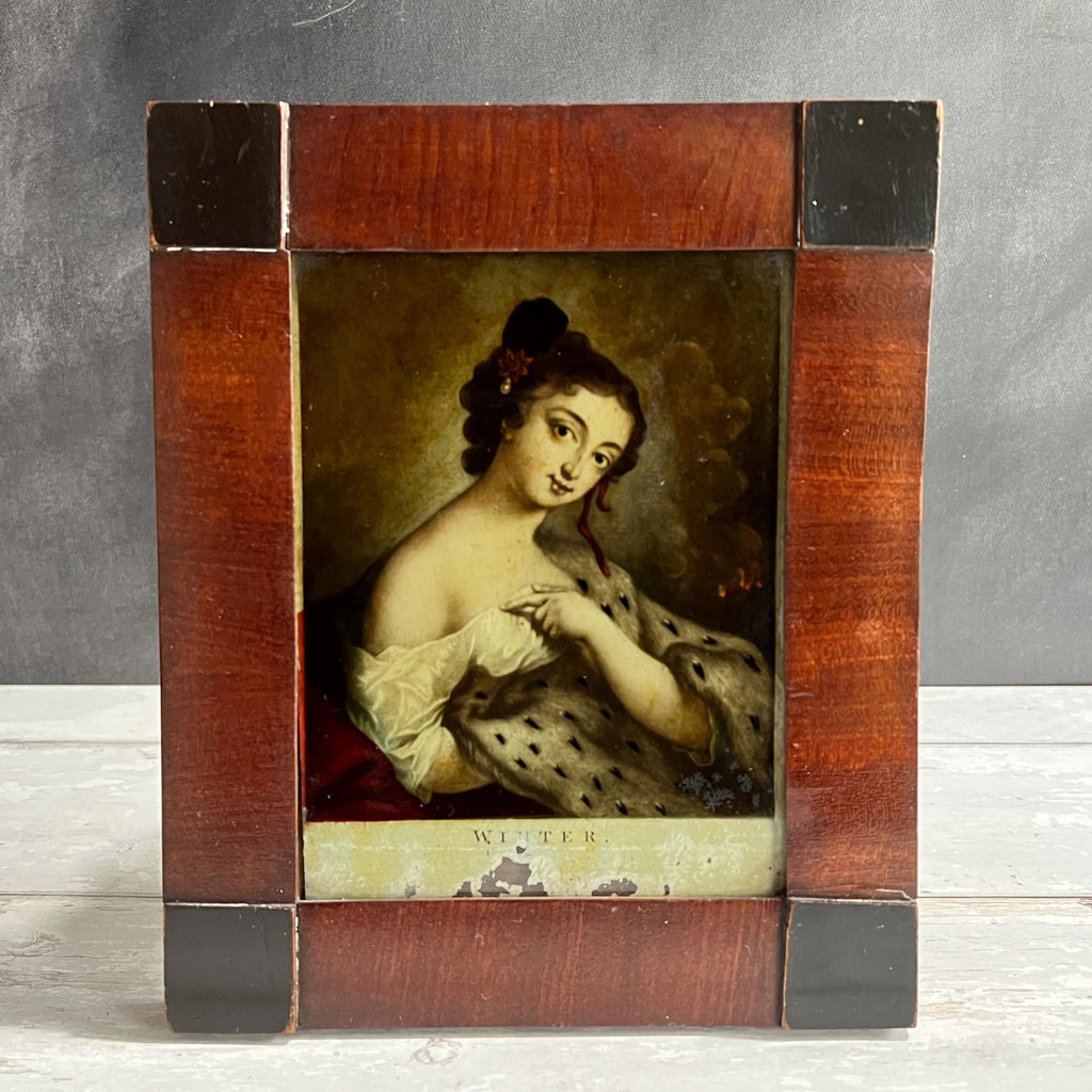 19th Century Georgian Reverse Mezzotint On Glass Winter After Rosalba Carriera Circa 1820 AF