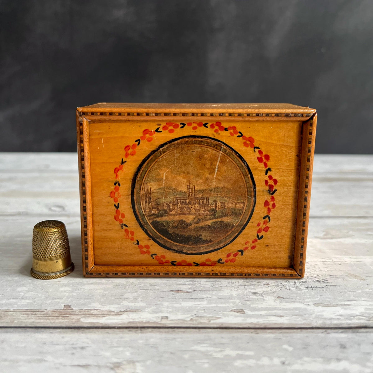 Rare 19th Century Miniature Tunbridge Ware Box Durham Cathedral C 1830