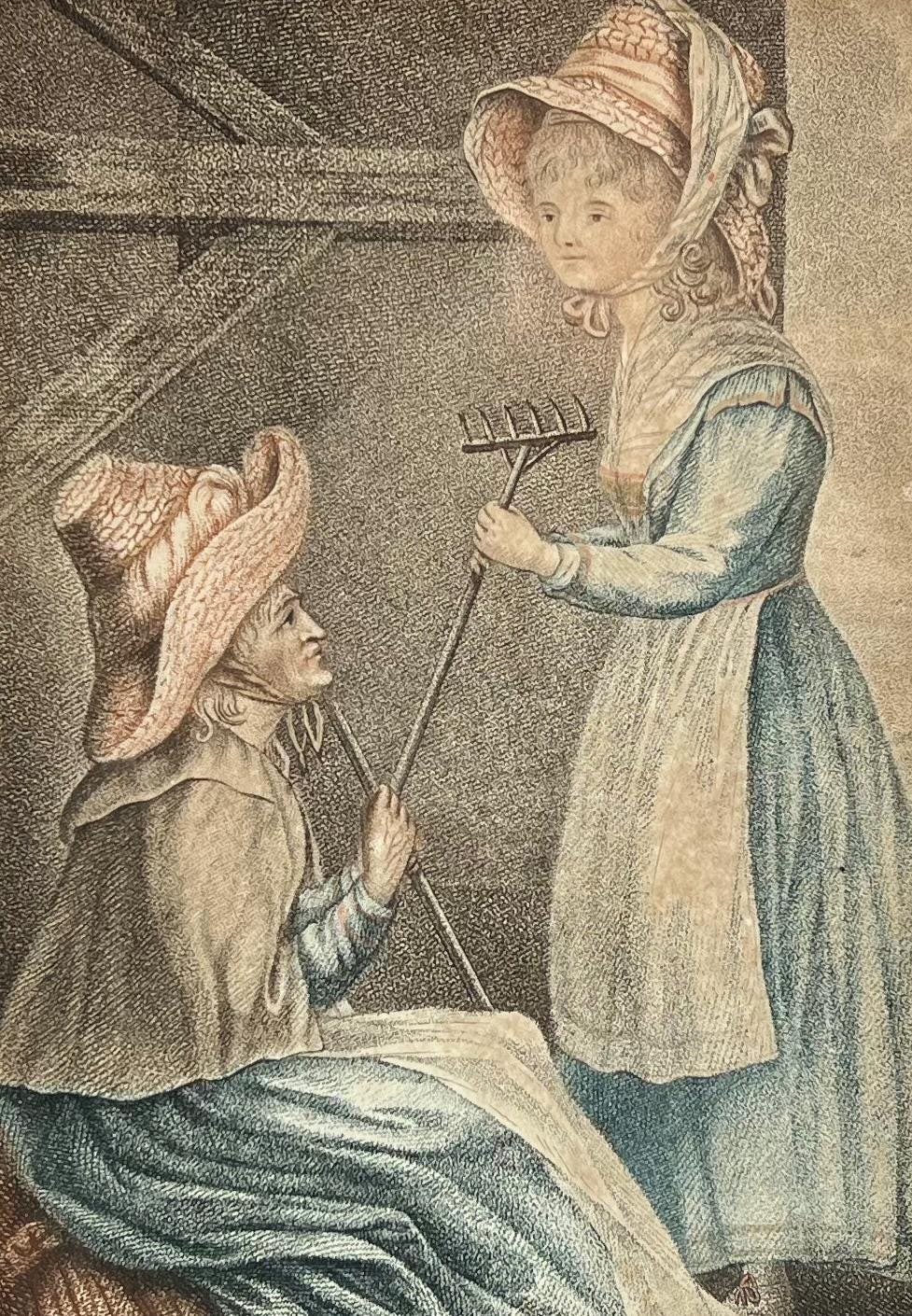 18th Century Stipple Engraving Lavinia And Her Mother C 1790 Rural Scene