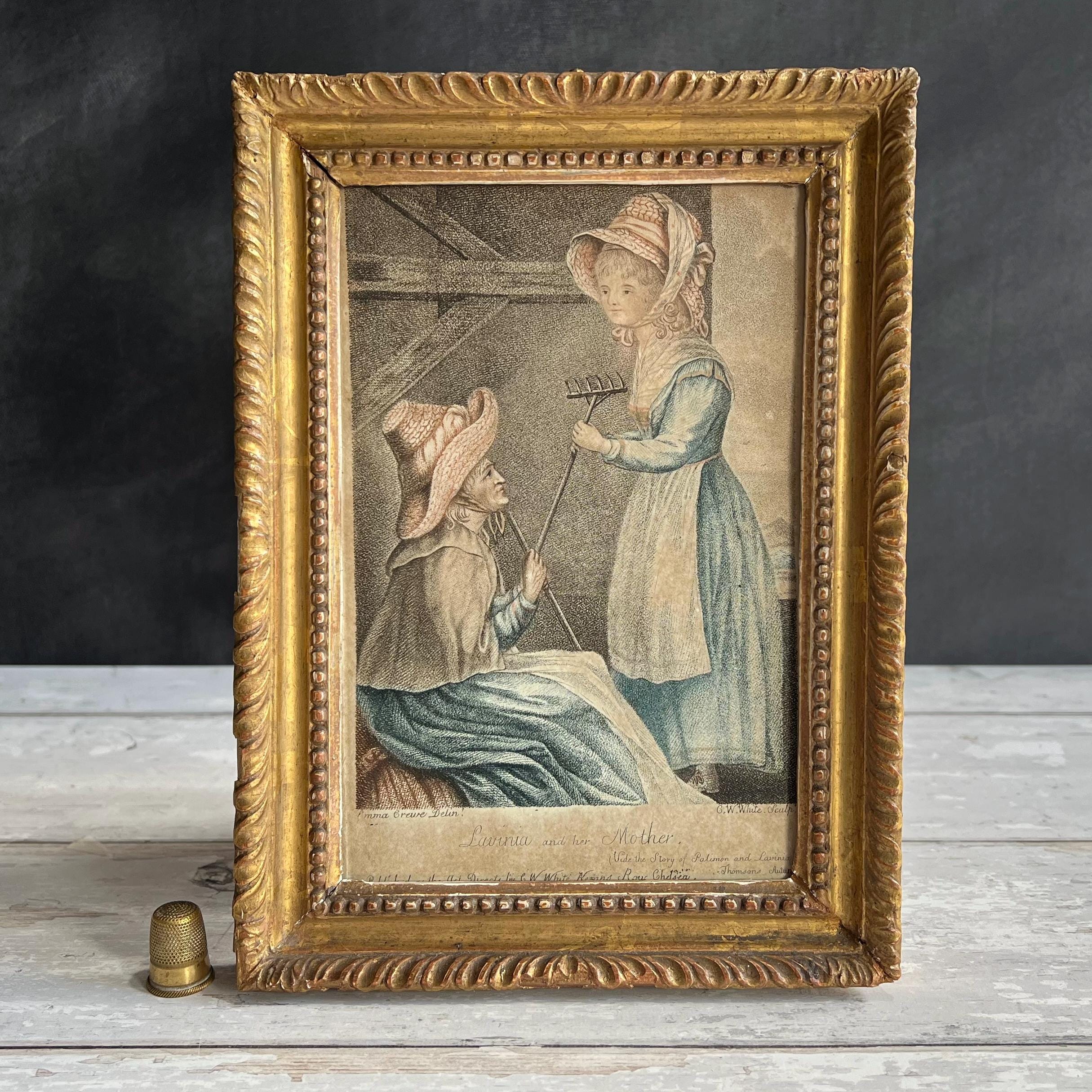 18th Century Stipple Engraving Lavinia And Her Mother C 1790 Rural Scene