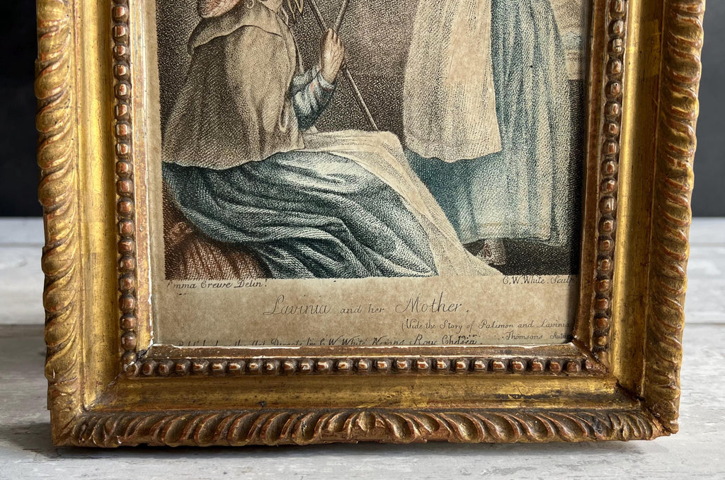 18th Century Stipple Engraving Lavinia And Her Mother C 1790 Rural Scene