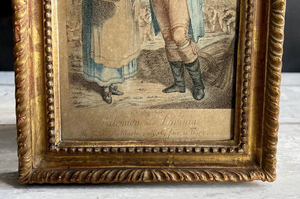 18th Century Stipple Engraving Palemon And Lavinia Rural Lovers Harvest English C 1780
