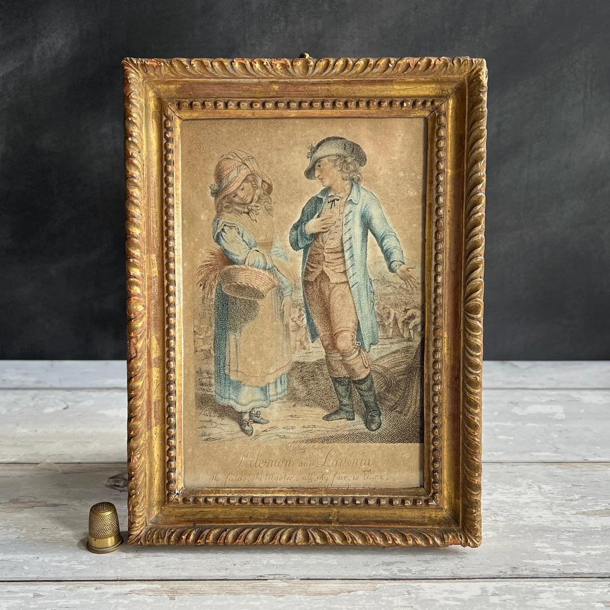 18th Century Stipple Engraving Palemon And Lavinia Rural Lovers Harvest English C 1780