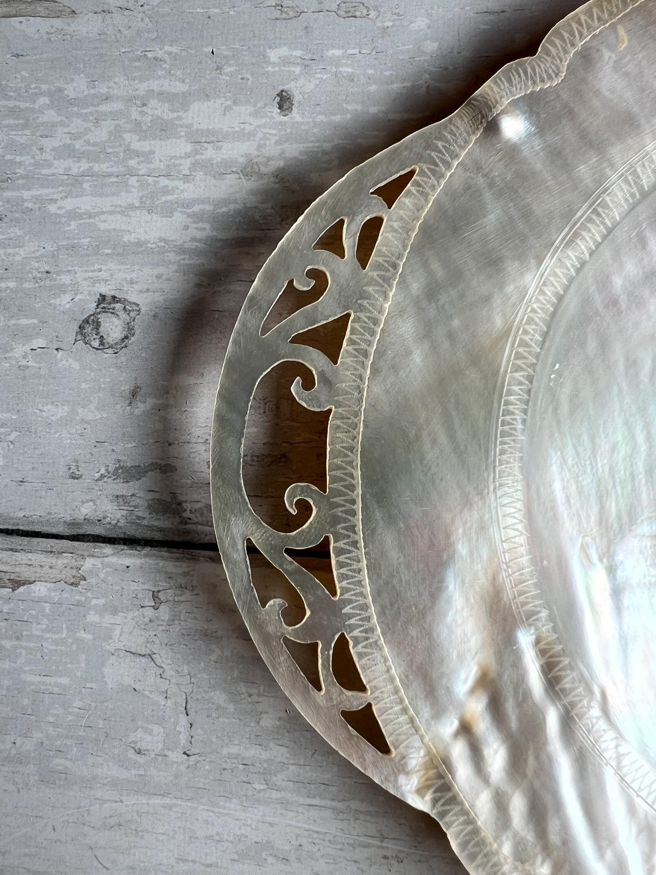 Mother of Pearl Dish Hand Carved 19th Century Circa 1890
