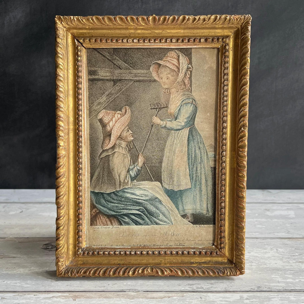18th Century Stipple Engraving Lavinia And Her Mother C 1790 Rural Scene