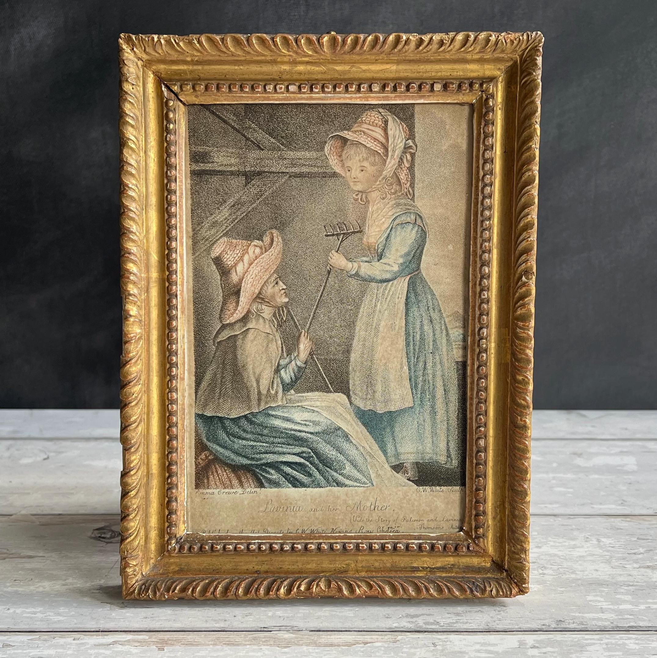 18th Century Stipple Engraving Lavinia And Her Mother C 1790 Rural Scene