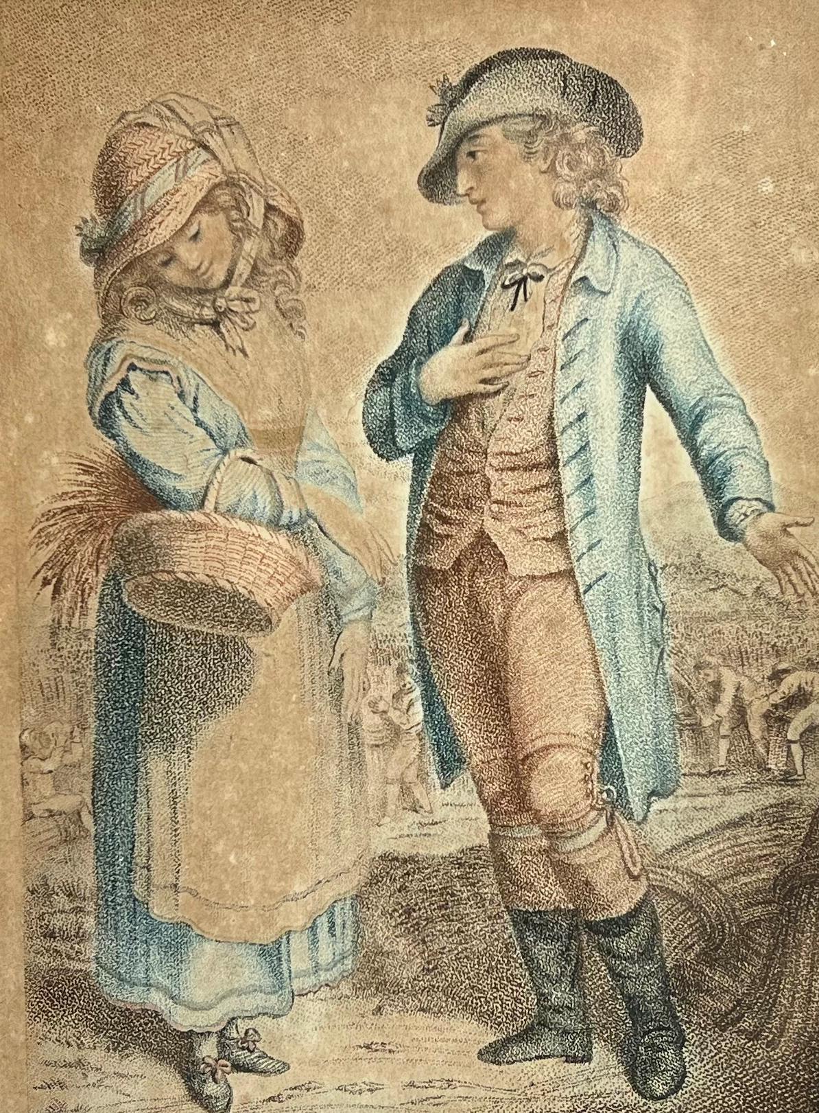 18th Century Stipple Engraving Palemon And Lavinia Rural Lovers Harvest English C 1780