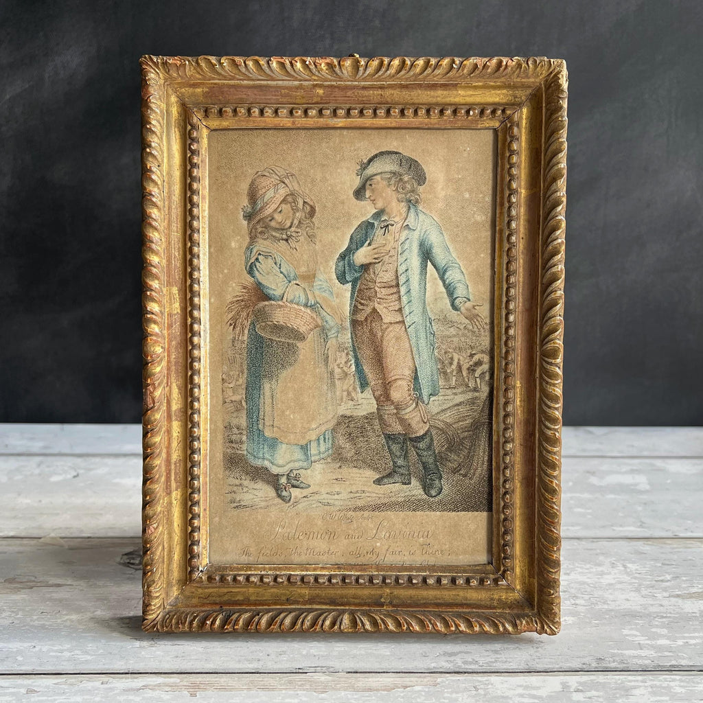 18th Century Stipple Engraving Palemon And Lavinia Rural Lovers Harvest English C 1780