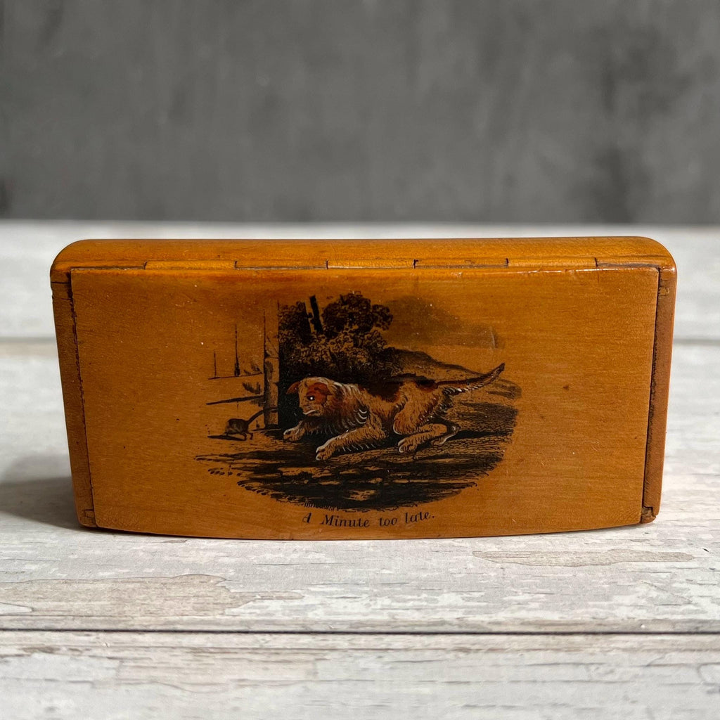 Mauchline Snuff Box A Minute Too Late Dog and Rat C 1850