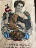 19th Century Catholic Lithograph Print John The Baptist and Lamb C 1840 Shabby Chic