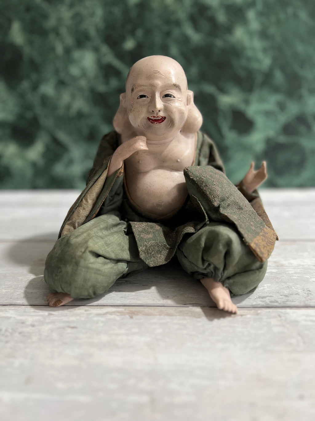 Antique Japanese Doll Laughing Buddha Hotei Edo Period Isho Ningyo Circa 1840 AF