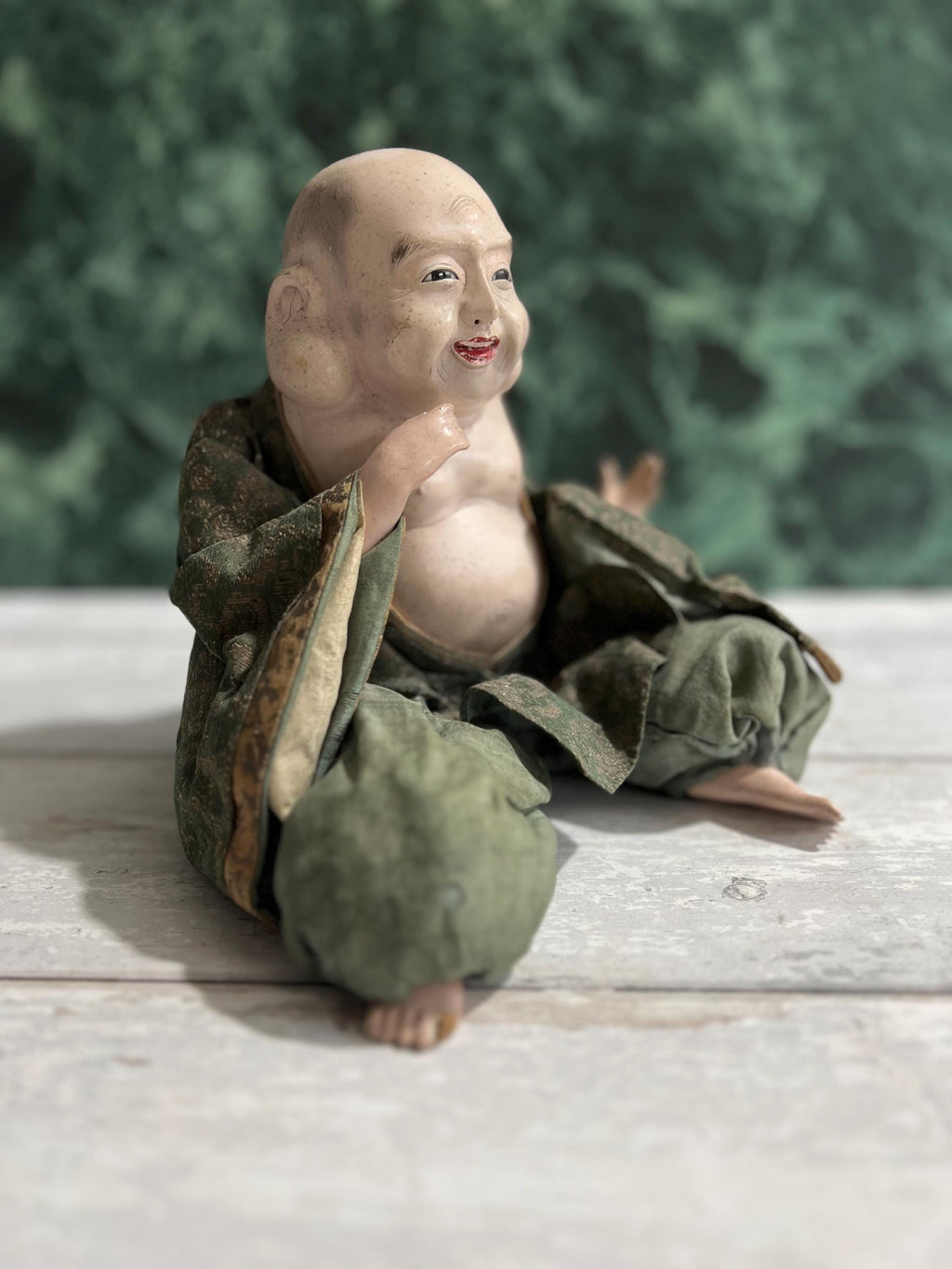 Antique Japanese Doll Laughing Buddha Hotei Edo Period Isho Ningyo Circa 1840 AF