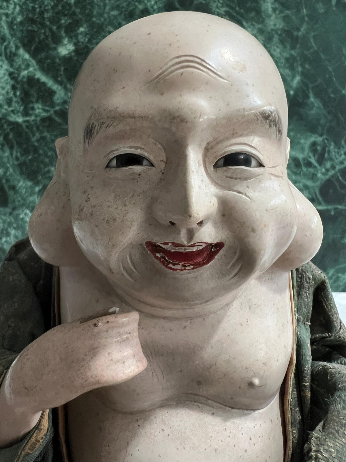 Antique Japanese Doll Laughing Buddha Hotei Edo Period Isho Ningyo Circa 1840 AF