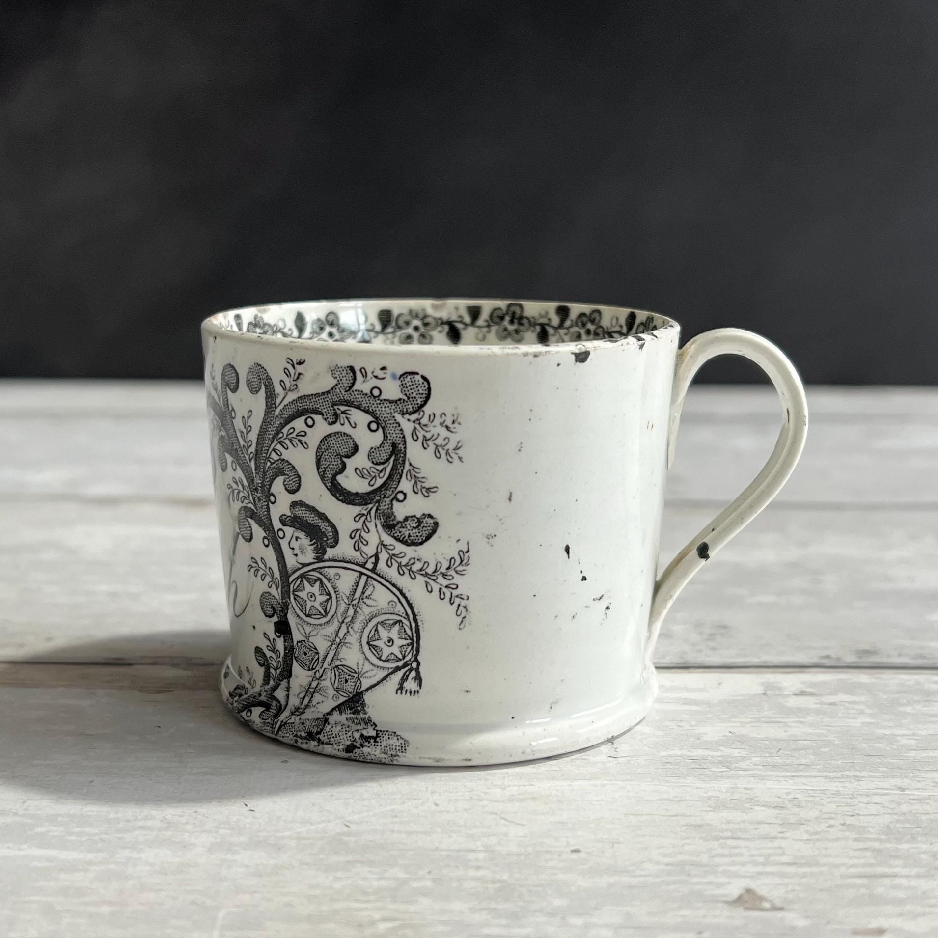 19th Century Childs Mug Joseph Gift Nursery Ware Children Kite Hoop Rolling C 1820