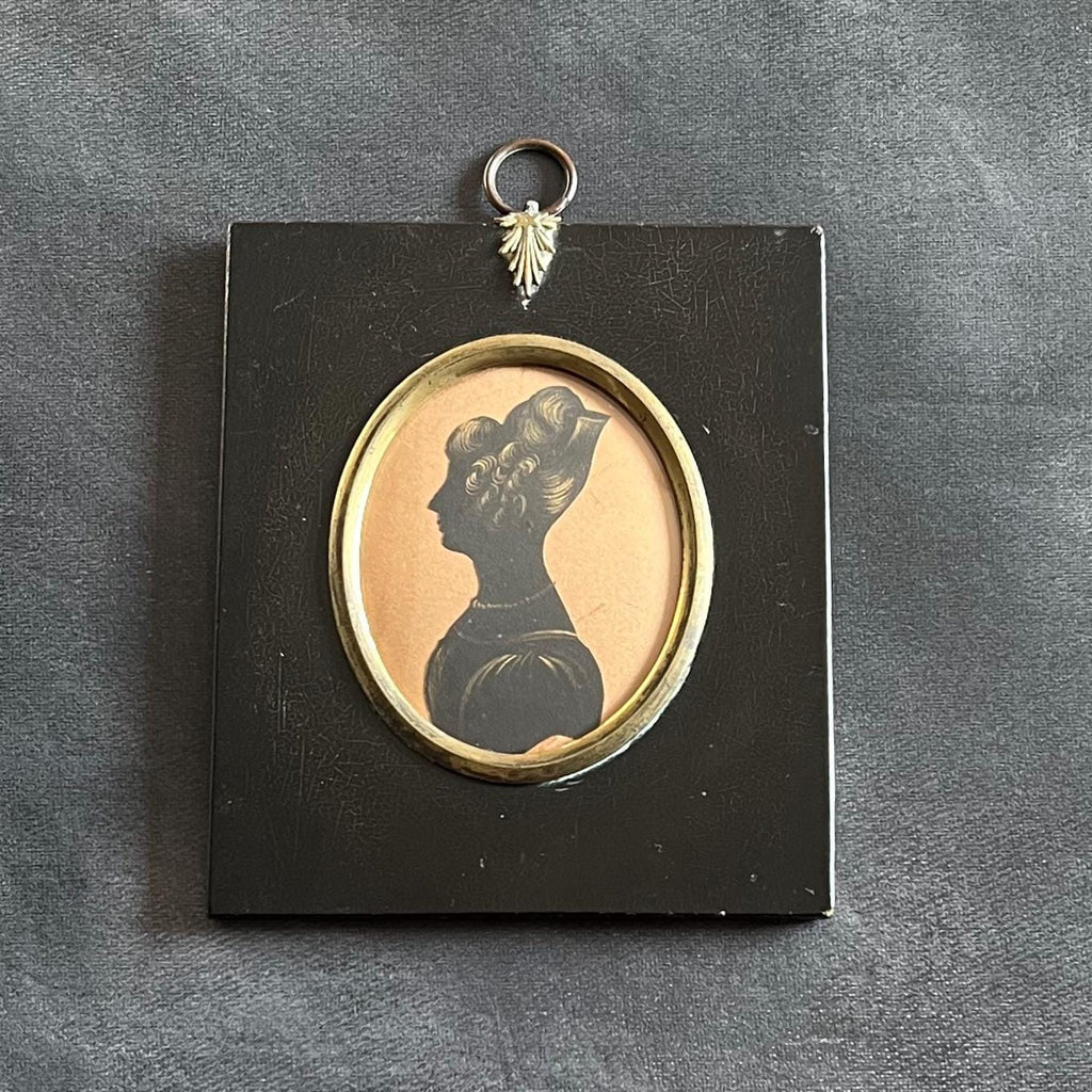 Antique Silhouette Portrait, Young Woman in Mantilla Comb, William Seville C 1830