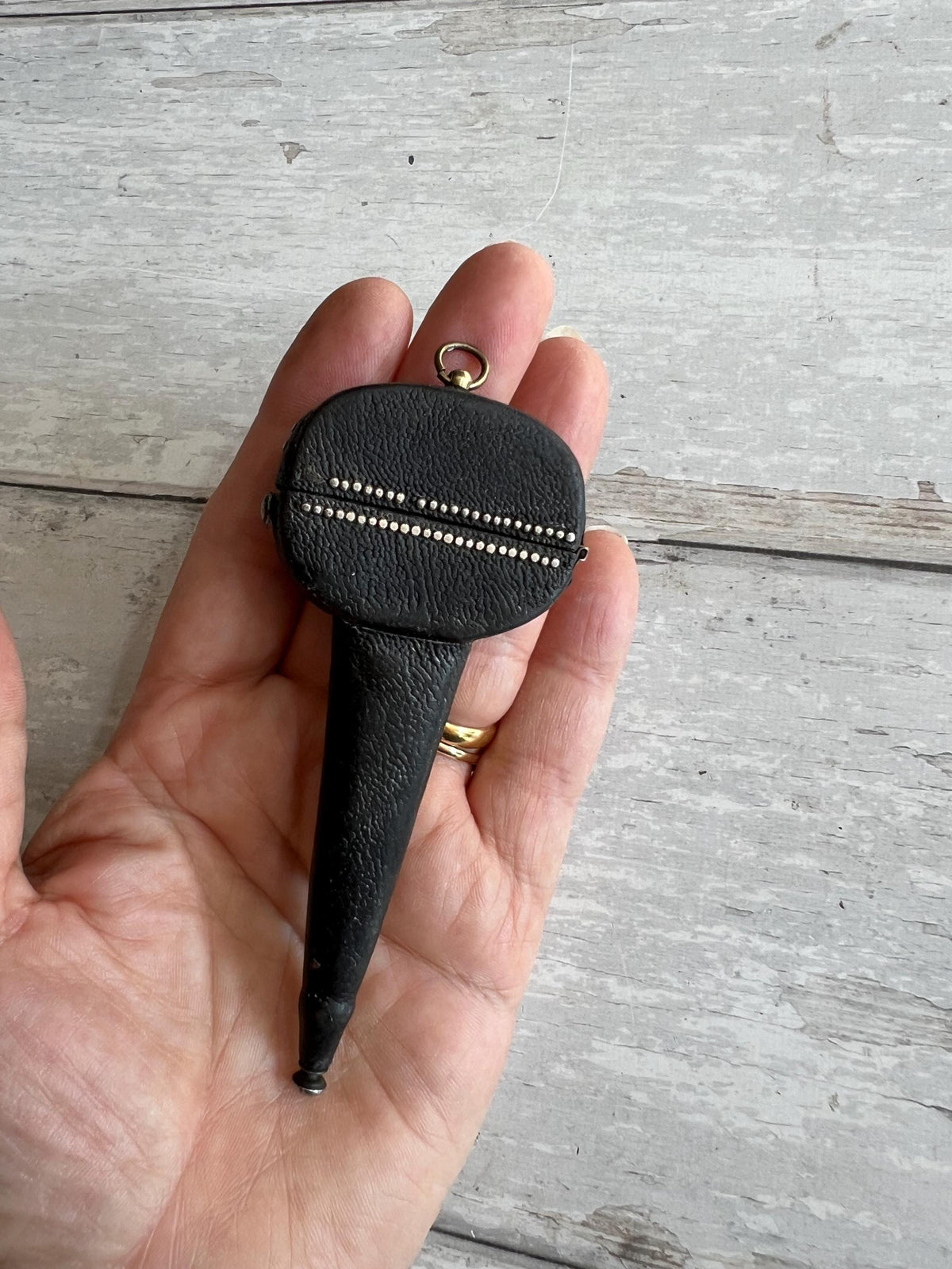 Georgian Leather Sewing Scissor Case and Scissors Black Shagreen Clouté Decoration Circa 1730 AF