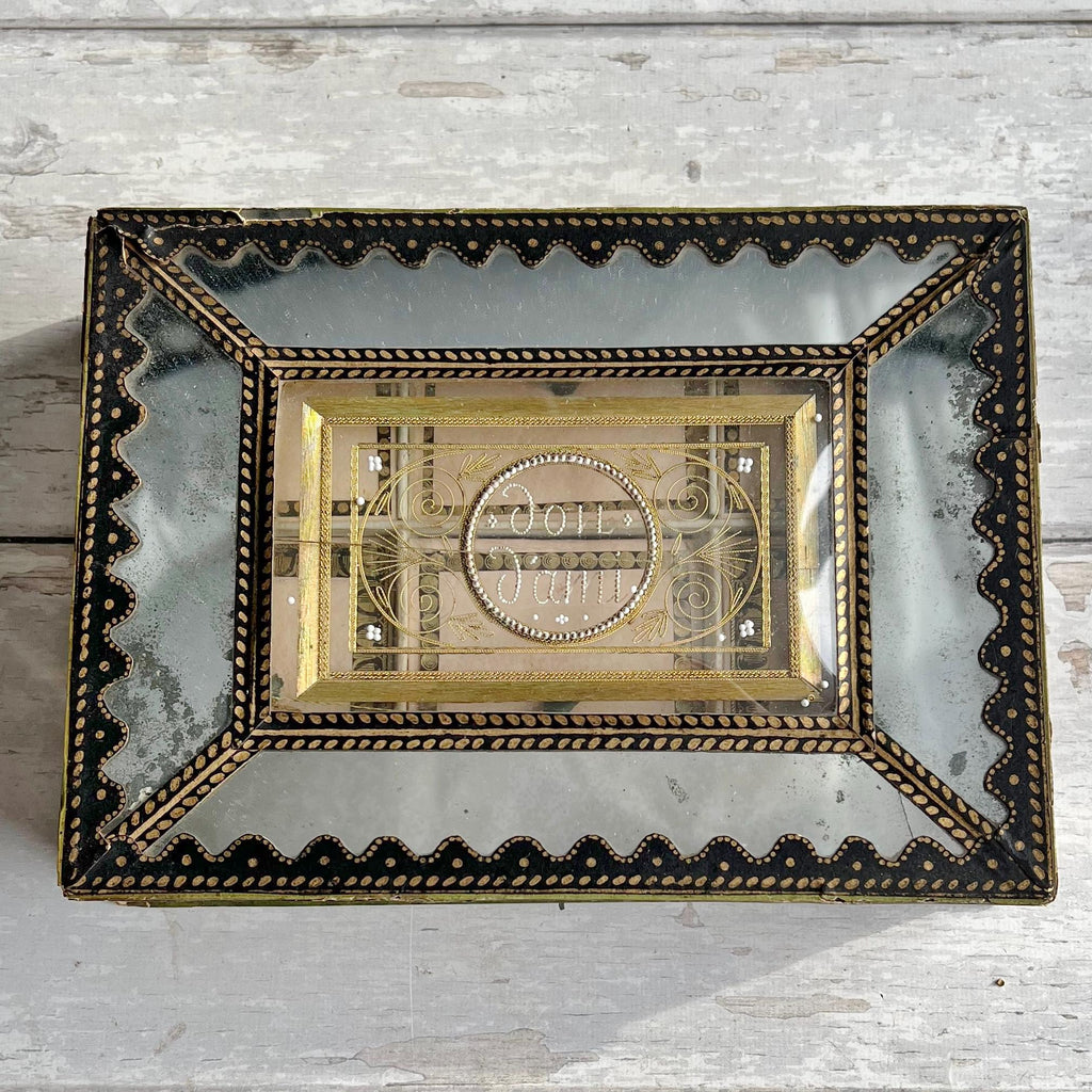 19th Century Bonbon Box Dragee Box Mirrored Beaded Wire Work C 1820