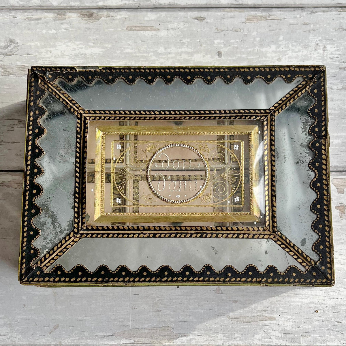 19th Century Bonbon Box Dragee Box Mirrored Beaded Wire Work C 1820