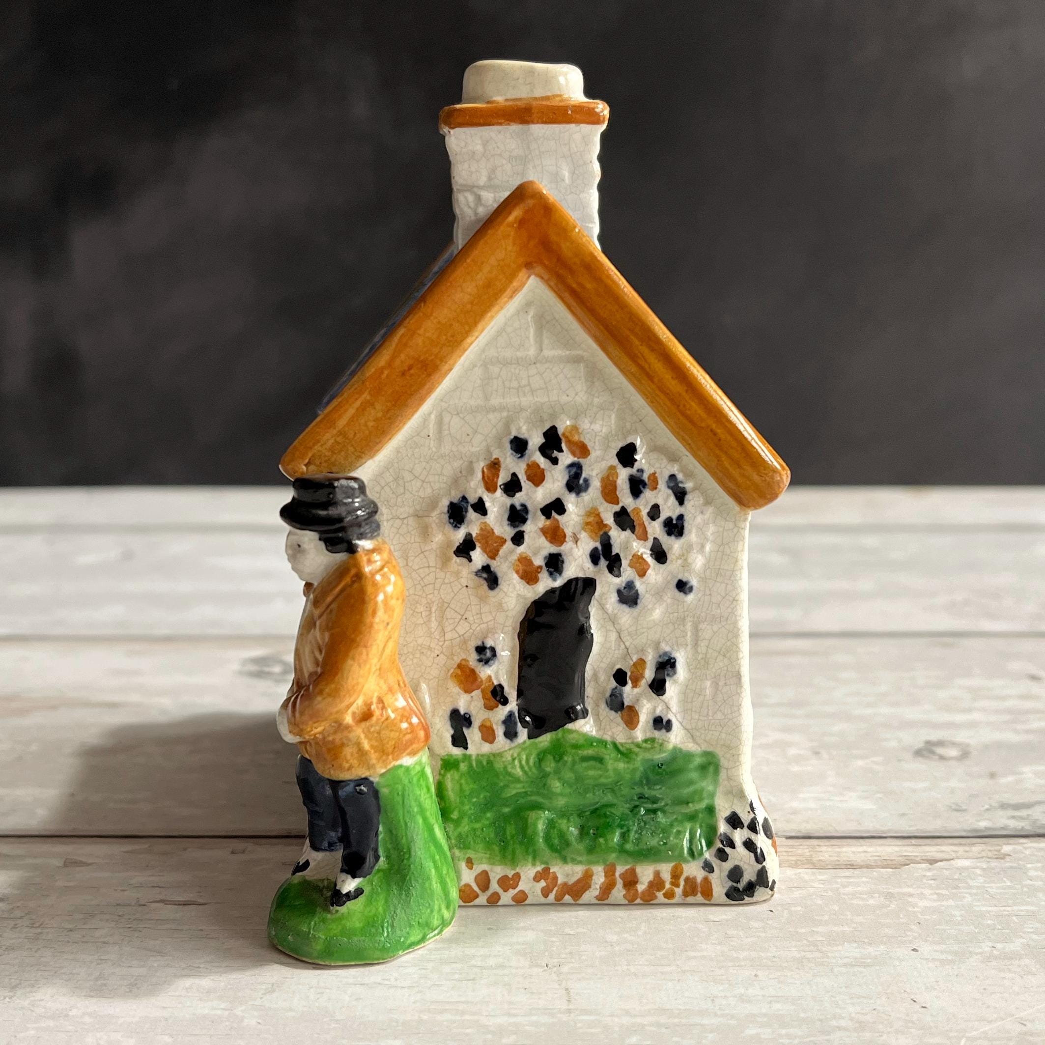 Antique Prattware Pottery Cottage Money Bank English Folk Art C 1830