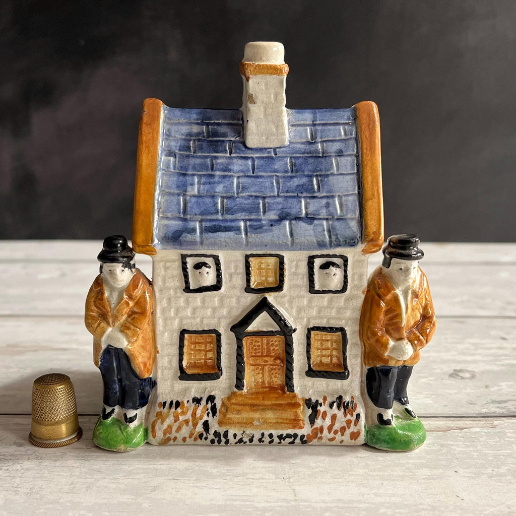 Antique Prattware Pottery Cottage Money Bank English Folk Art C 1830