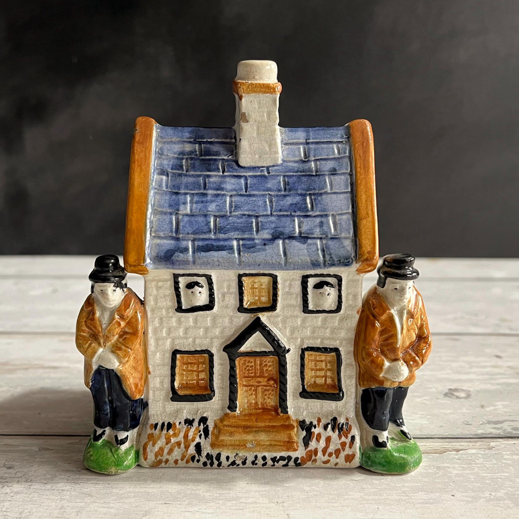 Antique Prattware Pottery Cottage Money Bank English Folk Art C 1830