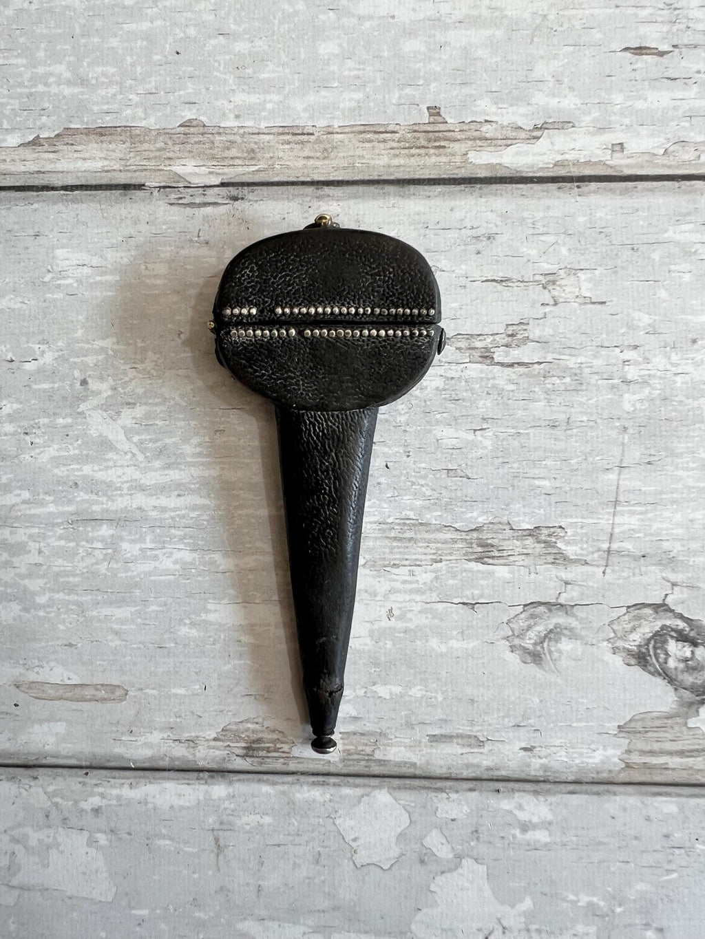 Georgian Leather Sewing Scissor Case and Scissors Black Shagreen Clouté Decoration Circa 1730 AF